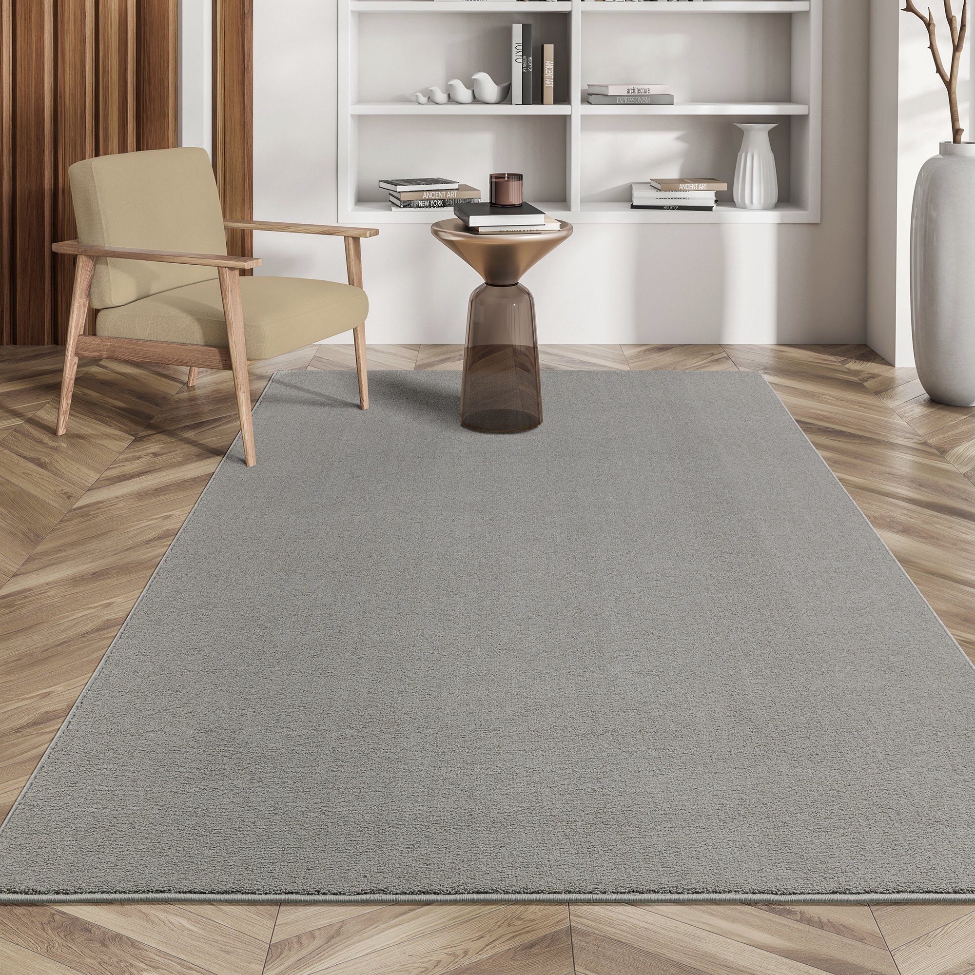 Teppich Suez luxuriöser weicher Teppich, the carpet, Rund, Höhe: 14 mm, pflegeleicht, Anti-Rutsch-Rücken, Wohnzimmer, Einfarbig