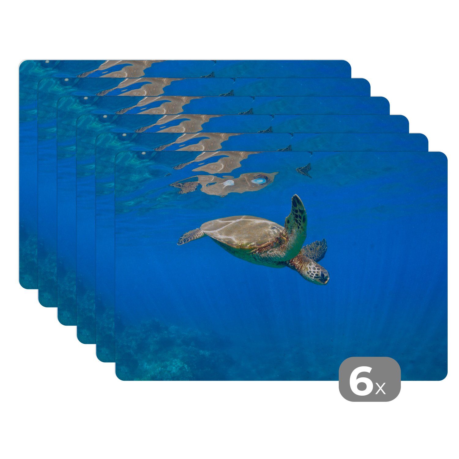 Platzset, Schildkröte schwimmt im Meer, MuchoWow, (6-St), Platzset, Platzdecken, Platzmatte, Tischmatten, Schmutzabweisend