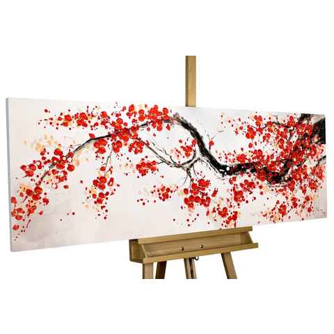 KUNSTLOFT Gemälde Cherrytree Alley 150x50 cm, Leinwandbild 100% HANDGEMALT Wandbild Wohnzimmer