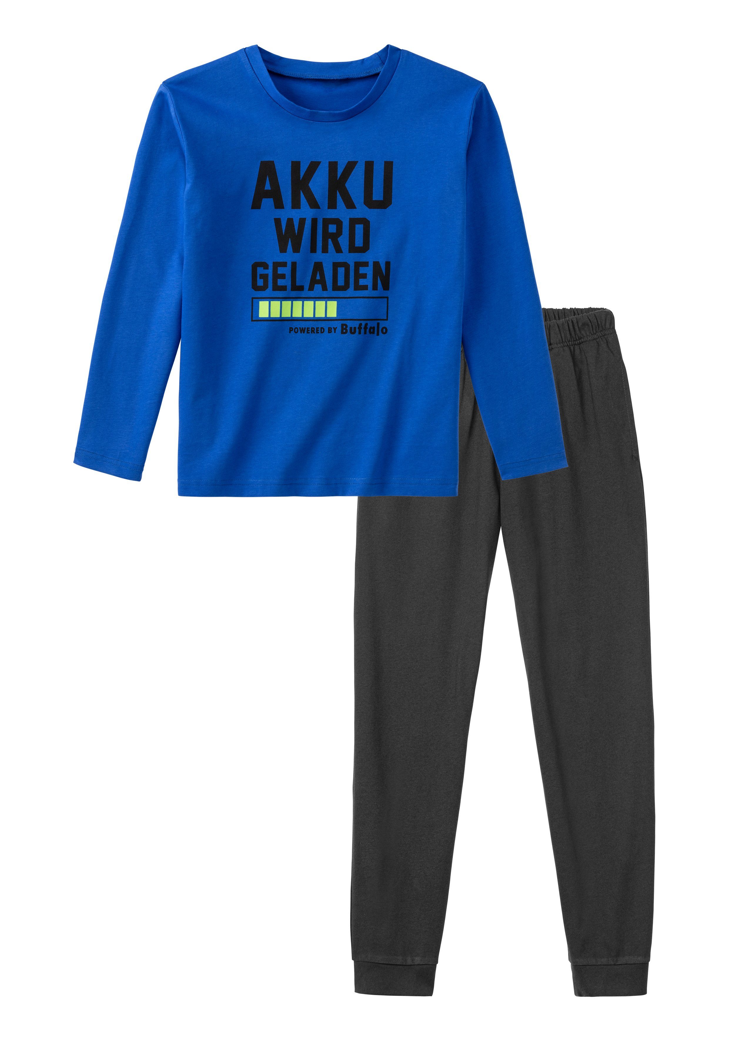 Buffalo Pyjama (2 tlg., 1 Stück) Schlafanzug mit Spruch Akku wird geladen