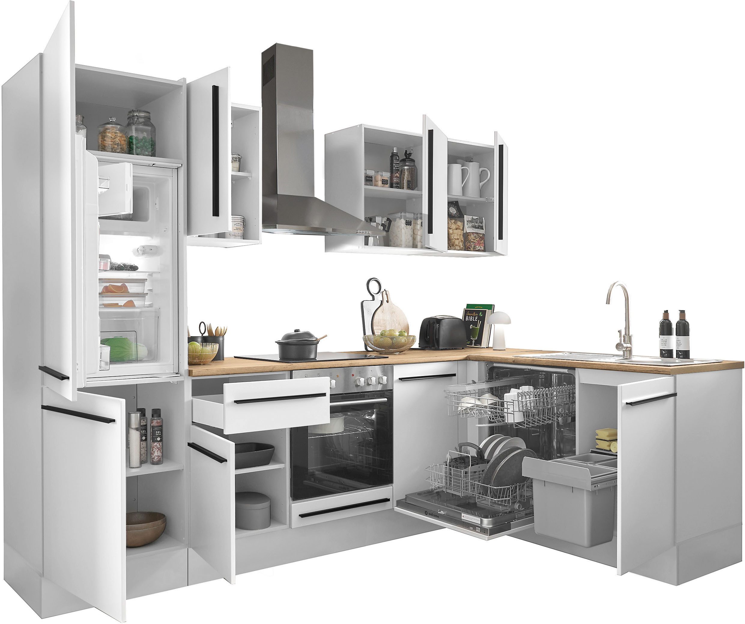 BASIC by Balculina Winkelküche Denver, Küche BxHxT 280/115 x 211 x 60, Breite 280 cm, wahlweise mit E-Geräten und Induktion