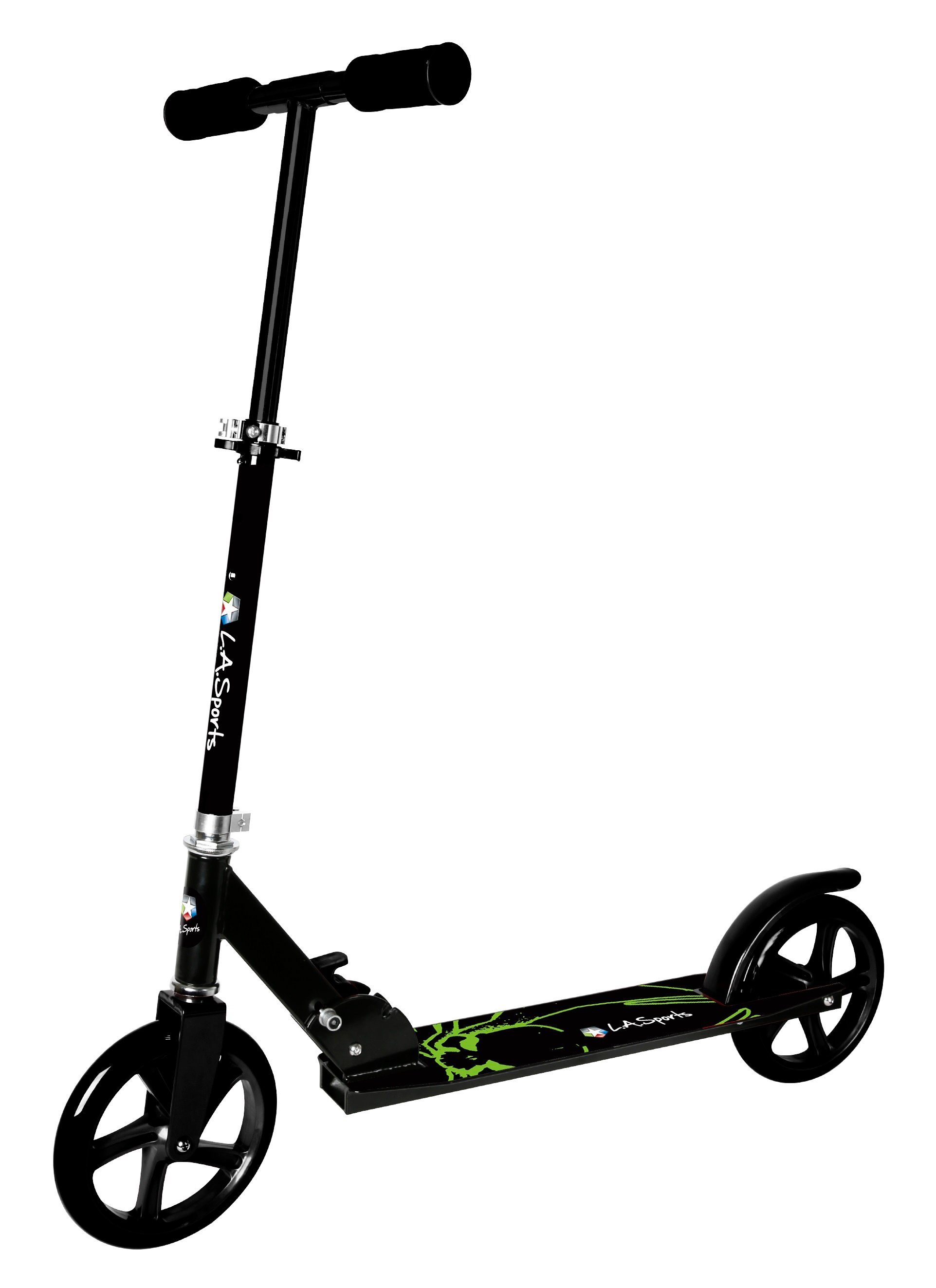 L.A. Sports Cityroller ALU-Scooter Onyx XL Big Wheels ab 6 Jahren,  City-Roller Farbe grün - schwarz, faltbar, Höhe verstellbar für Kinder,  Jugendliche & Erwachsene, große XL Räder 200 mm
