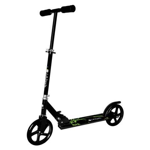 L.A. Sports Cityroller ALU-Scooter Onyx XL Big Wheels ab 6 Jahren, City-Roller Farbe grün - schwarz, faltbar, Höhe verstellbar für Kinder, Jugendliche & Erwachsene, große XL Räder 200 mm