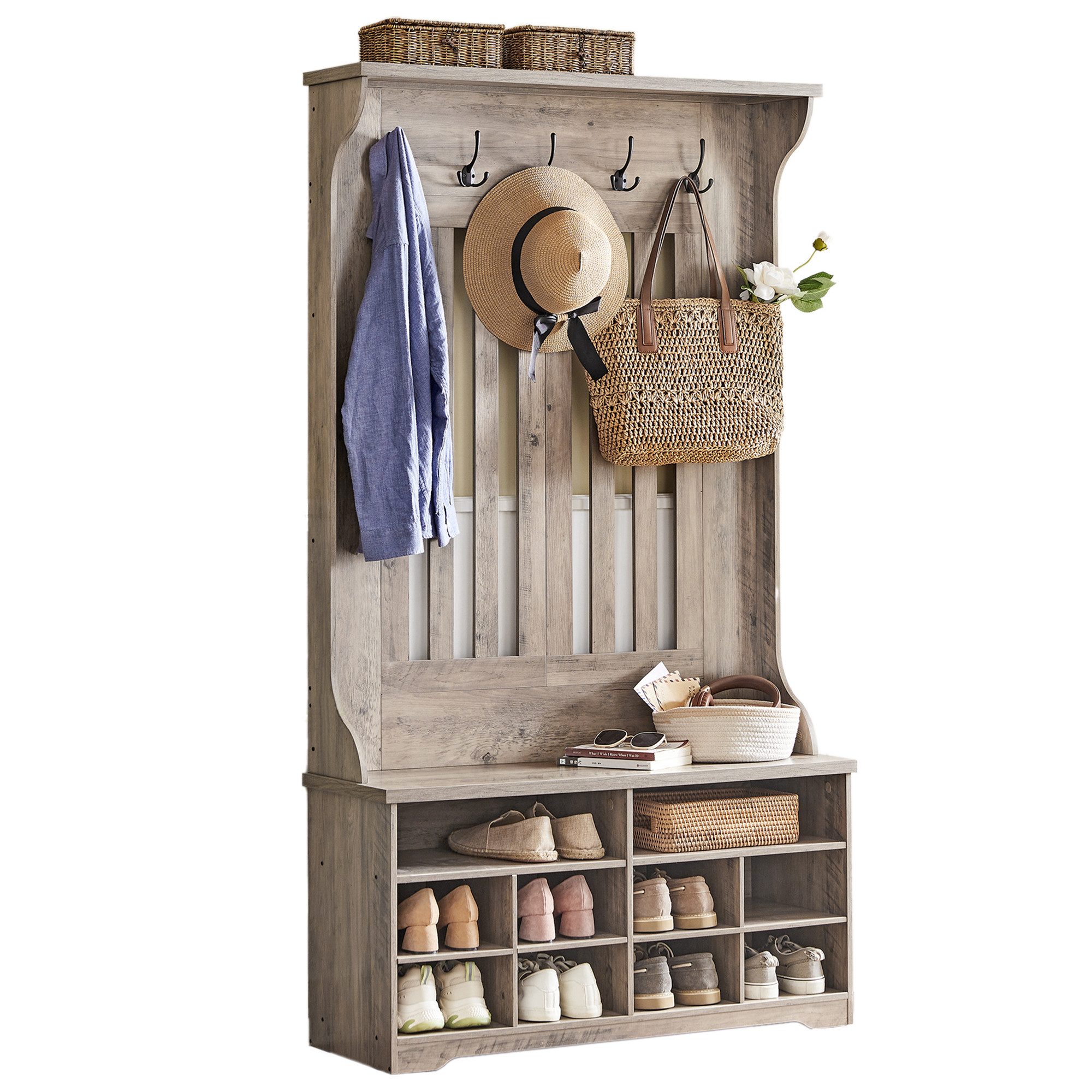 VASAGLE Garderobenständer Garderobe, Garderobenständer mit Schuhbank, Garde günstig online kaufen