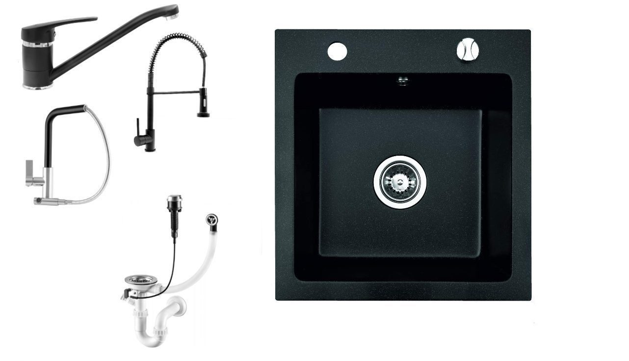 Faizee Möbel Granitspüle Granitspüle 48x50 Schwarz + Armatur Küchenspüle in günstig online kaufen