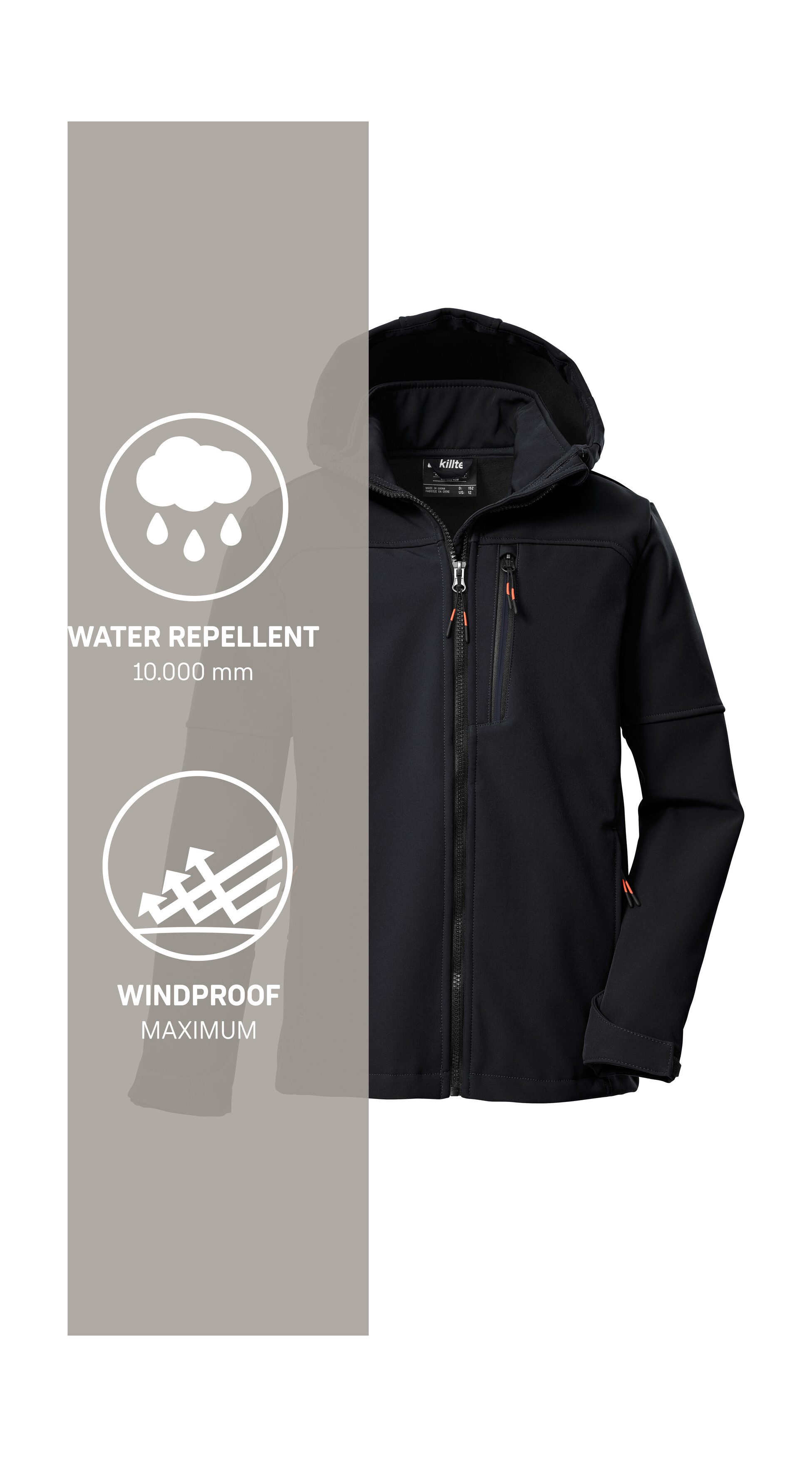 Killtec Softshelljacke KOW 226 BYS SFTSHLL JCKT Wind- und wasserabweisende Kinder-Softshelljacke, Fleece, Reflektoren