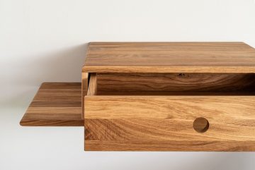 Woodek Design Nachttisch HOPE, Landhaus Beistelltisch mit seitlichem Regal (Ablagetisch aus unbehandeltem Eichenholz, 1-St., Minimalistischer Nachtschrank), Skandinavische Nachtkonsole mit Schublade