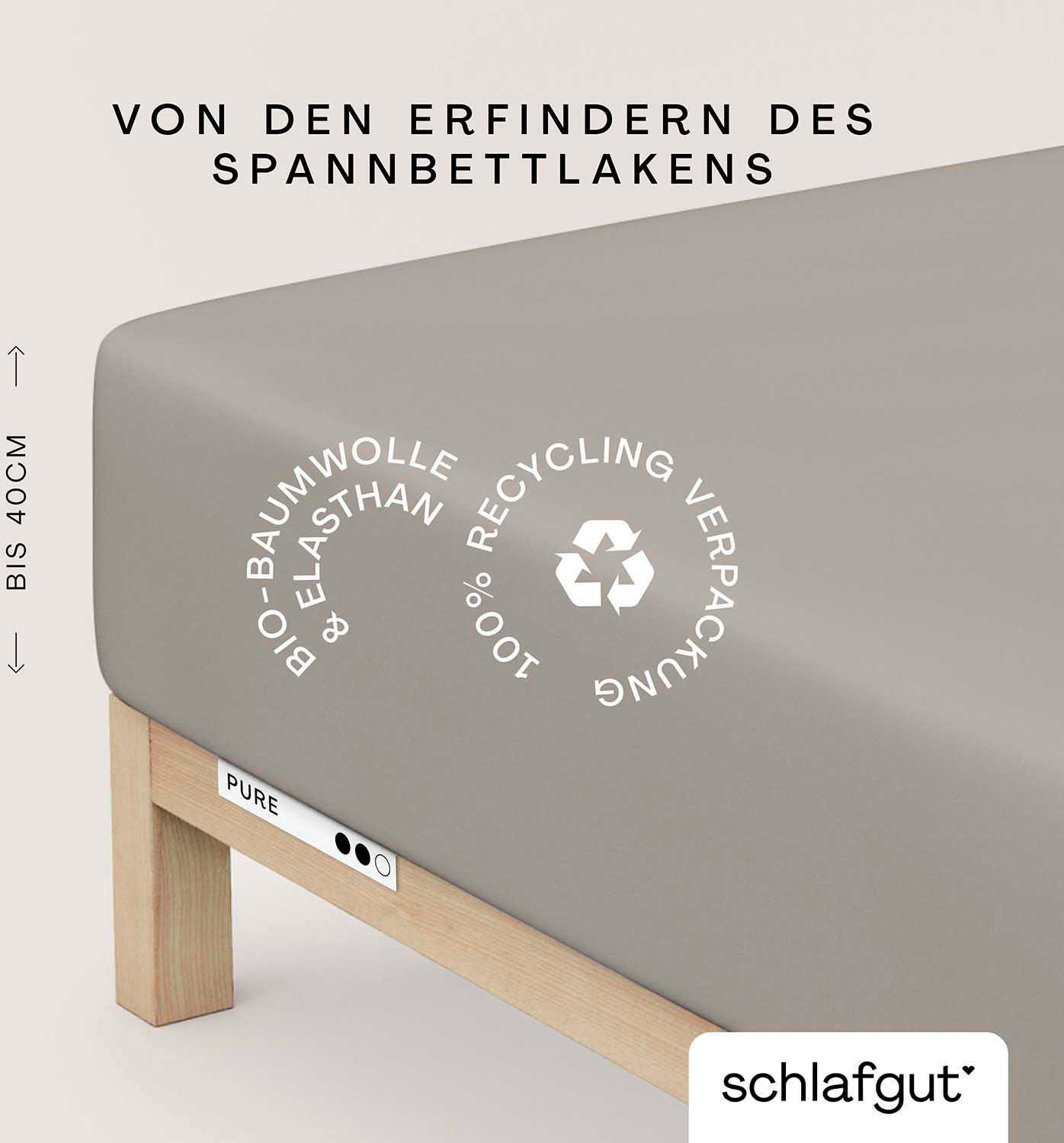 Schlafgut Spannbettlaken PURE BOXSPRING Bio-Baumwolle mit Elasthan, 170 g/m², Bettlaken, Jersey-Elasthan, Gummizug: rundum, (1 Stück), PREMIUM Boxspringbett Laken bis 40 cm Höhe, dehnbar blickdicht, straff
