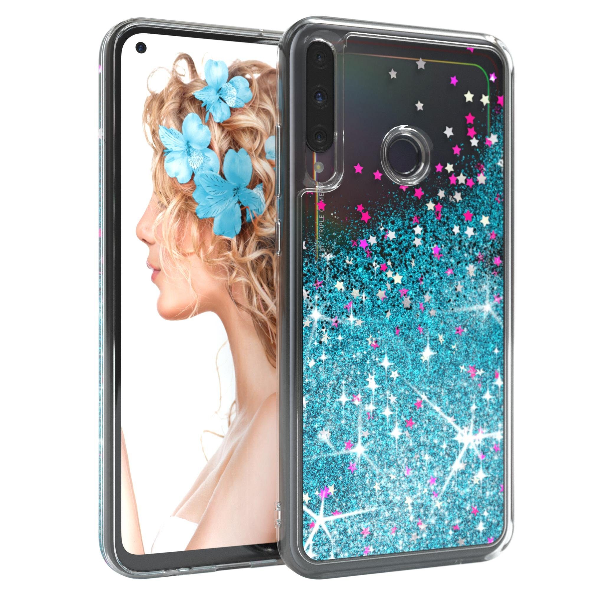 EAZY CASE Handyhülle Liquid Glittery Case für Huawei P40 Lite E 6,39 Zoll, Gloss Slimcover Girly Backcover Bling Phone Case kratzfeste Cover Blau