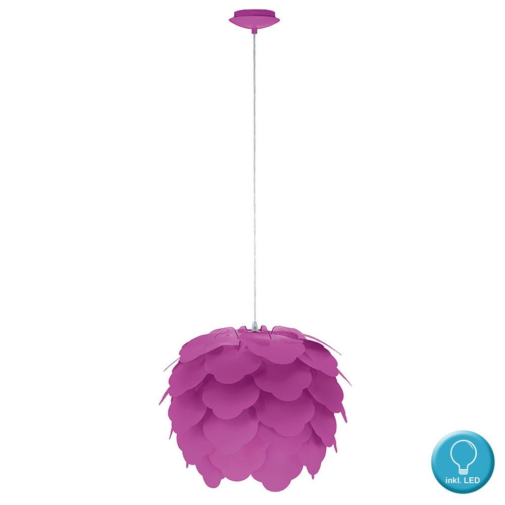 etc-shop LED Pendelleuchte, Zimmer Hänge inklusive, Schlaf purple Decken im Leuchtmittel Leuchte Blüten Warmweiß, Blätter Wohn Lampe