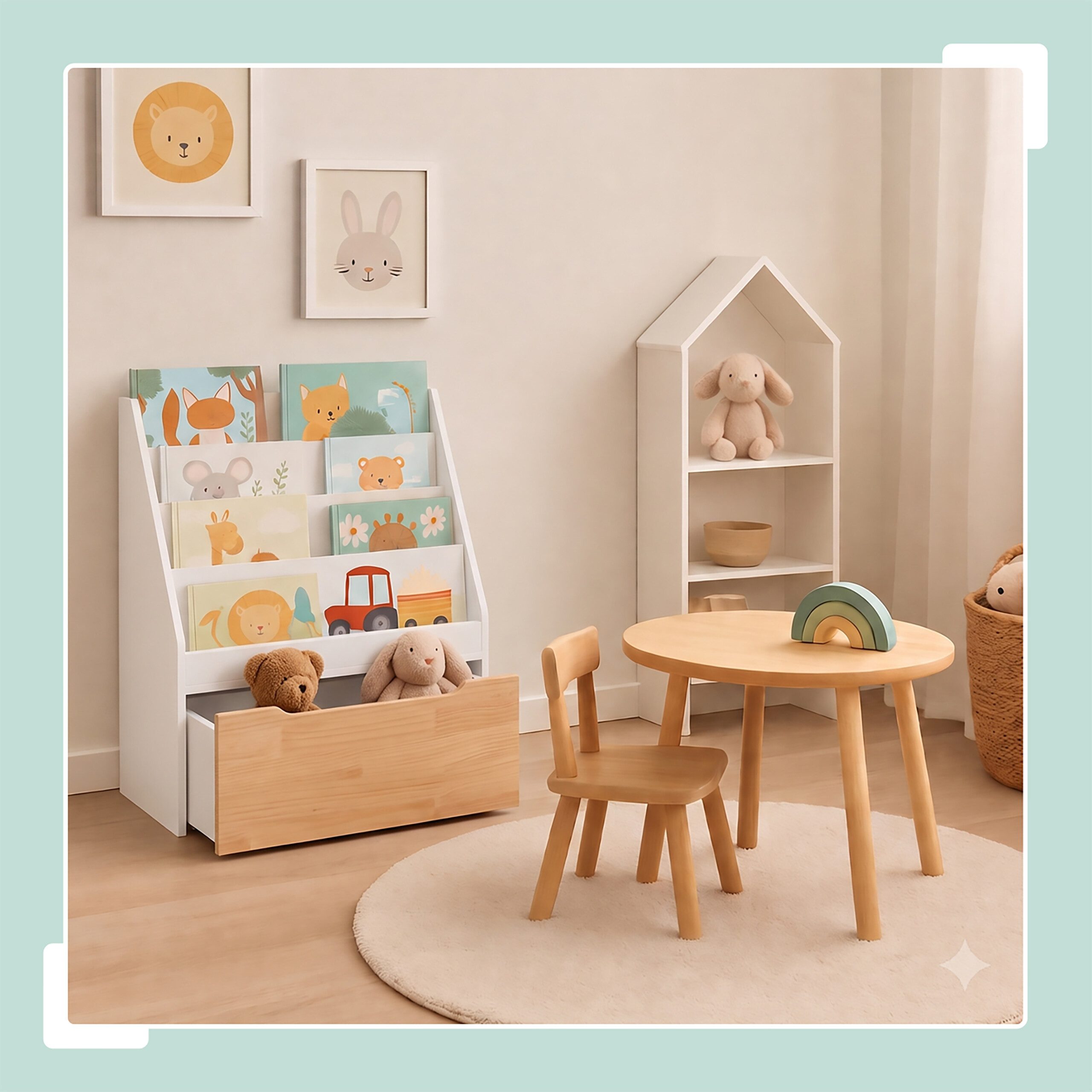 relaxdays Bücherregal Kinder mit Spielzeugkiste, weiß