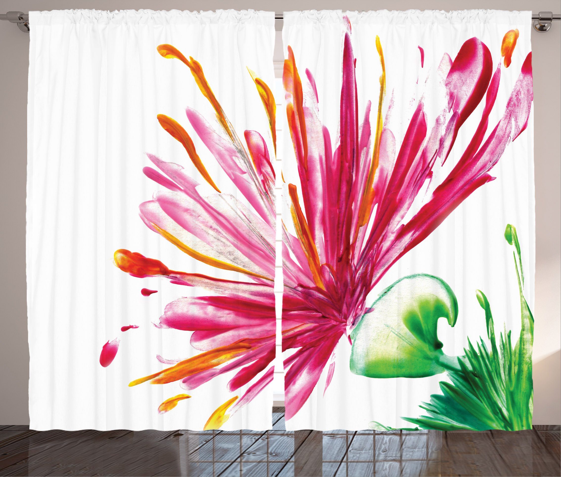 Gardine Schlafzimmer Kräuselband Vorhang mit Schlaufen und Haken, Abakuhaus, Rosa Blooming Petals | Fertiggardinen