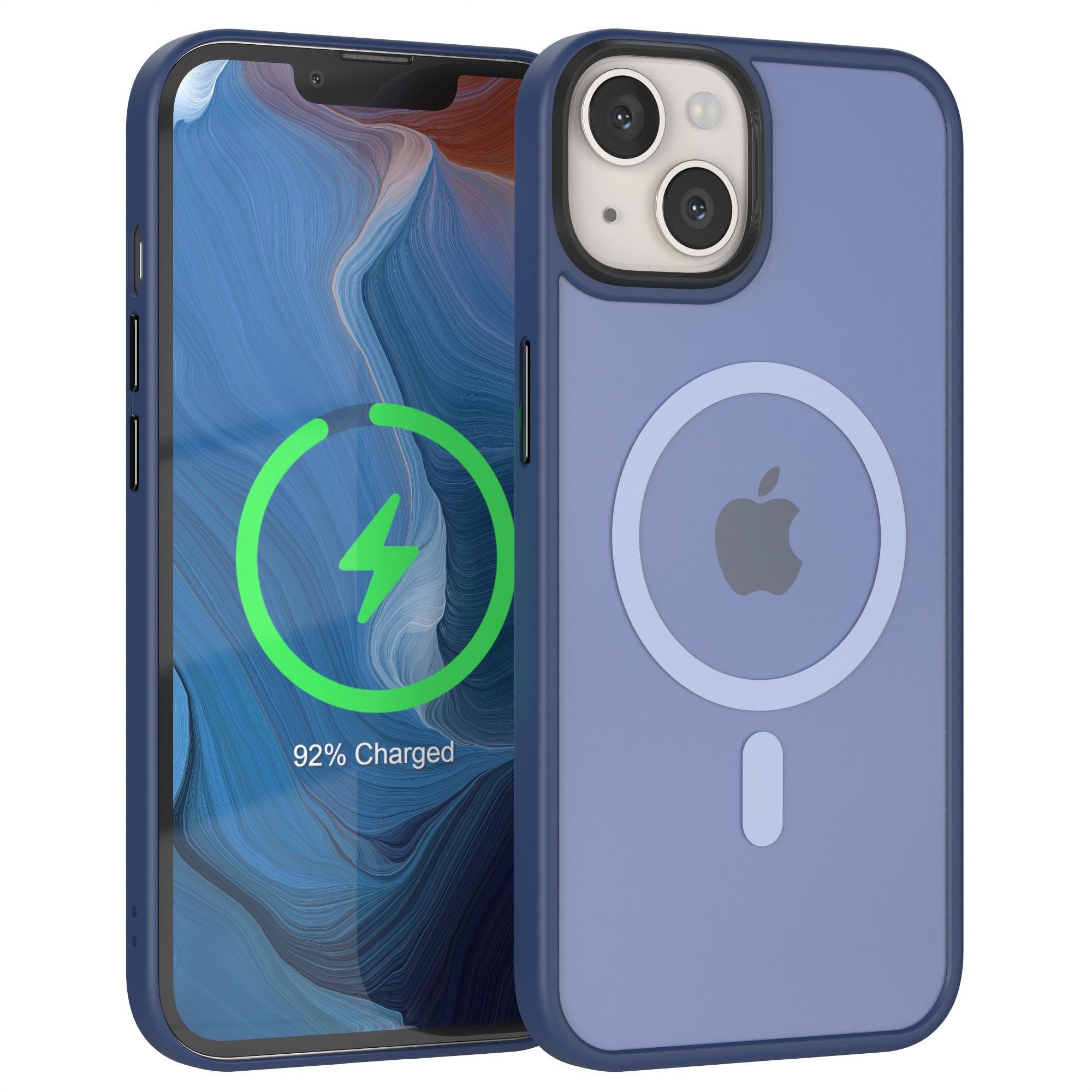 EAZY CASE Handyhülle Outdoor Case MagSafe Matt für Apple iPhone 13 6,1 Zoll, Handyhülle stoßfest Silikon Softcase Outdoorcase kratzfest Dunkelblau