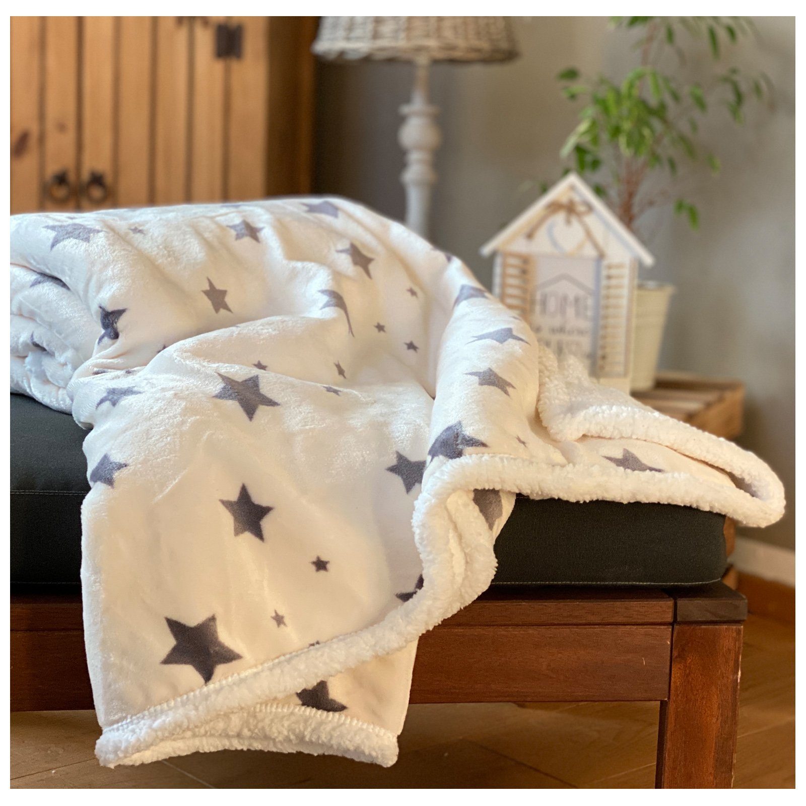 Wohndecke Soft Flanell Sterne Kuscheldecke mit Sherpa Fell, heimtexland, So günstig online kaufen
