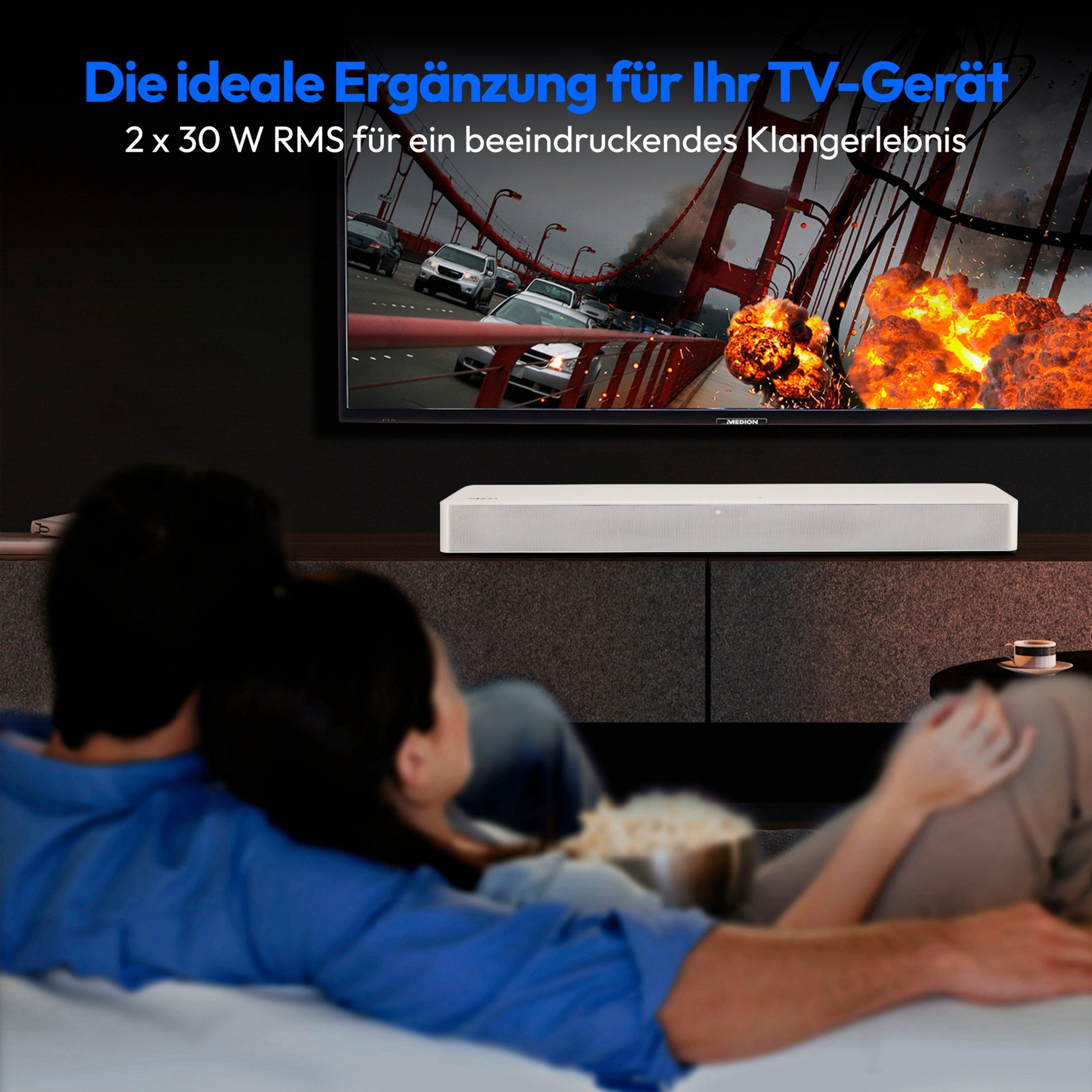 Medion® LIFE® P61155 (MD44055) Soundbar (Bluetooth 5.1, 60 W, 2 Lautsprecher mit je 30 Watt, Bluetooth 5.1, 3 Soundeinstellungen) – Bild 5 von 5