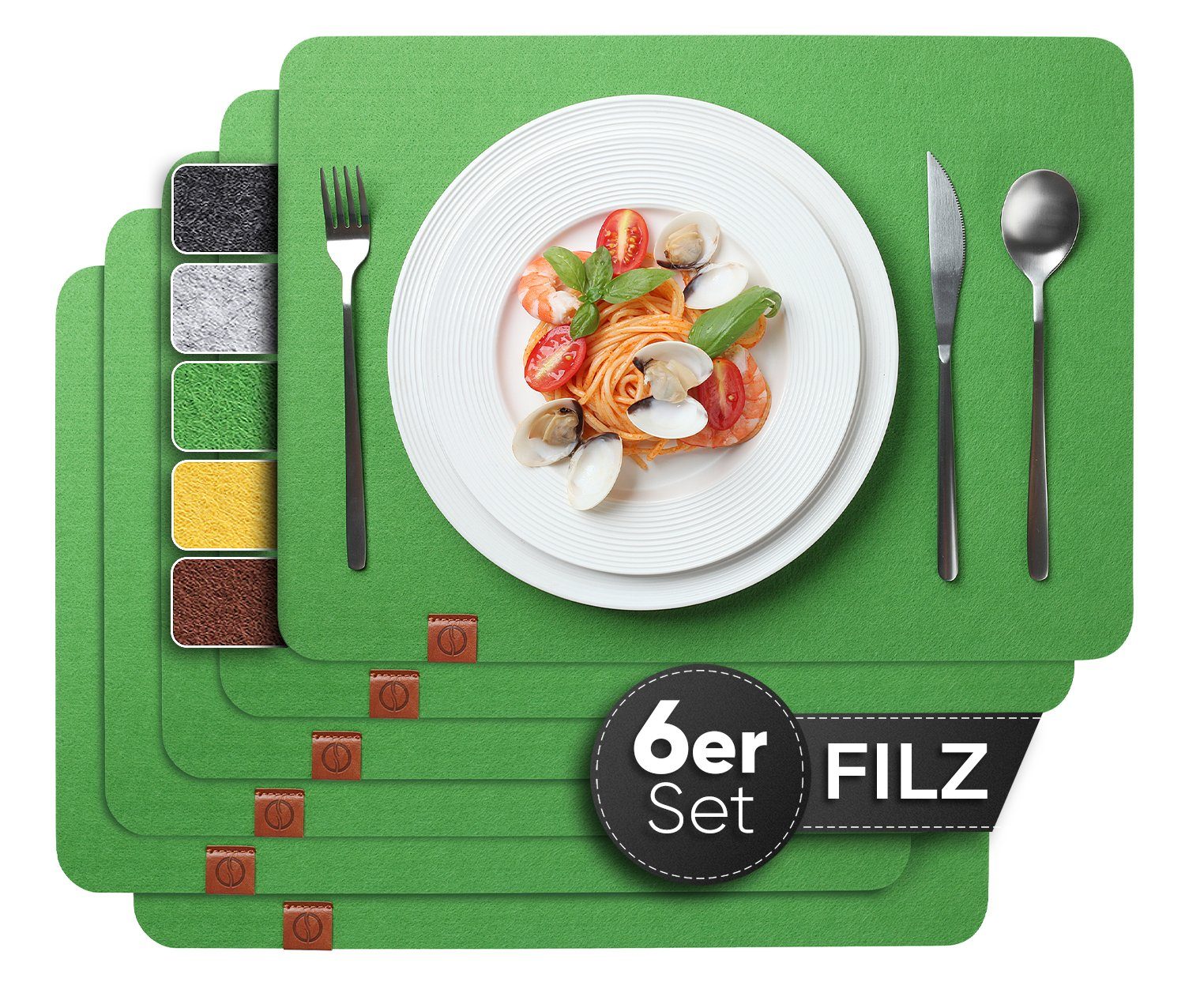 Loco Bird Platzset Tischset aus Filz, 6er Set Rechteckig, Platzsets 44x32 cm, (Tischset in grün), abwischbare Tischuntersetzer Platzdeckchen