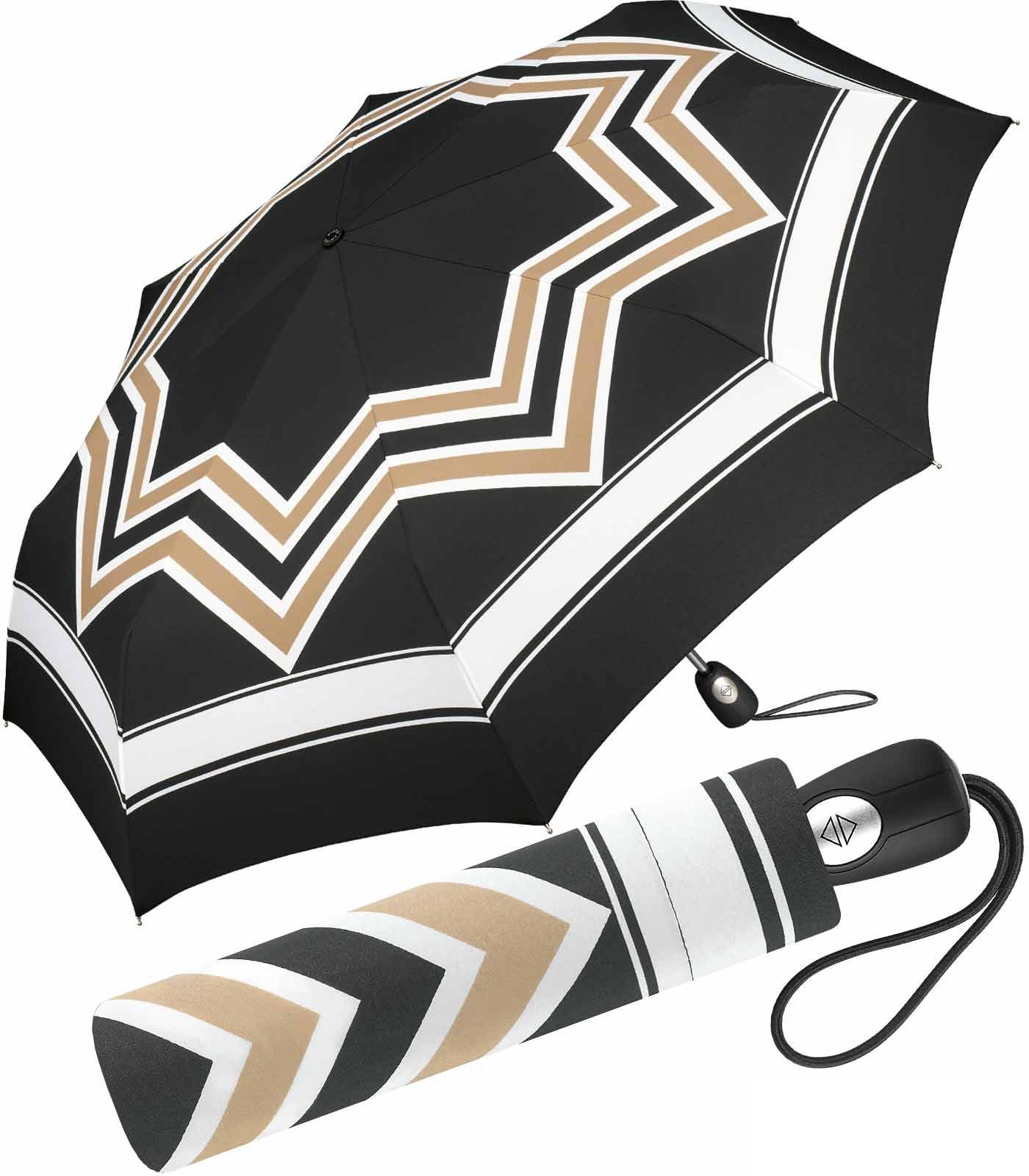 Cardin mit schöner Pierre Langregenschirm geometrischen Muster mit Auf-Zu-Automatik, Damen-Regenschirm stilvollem,