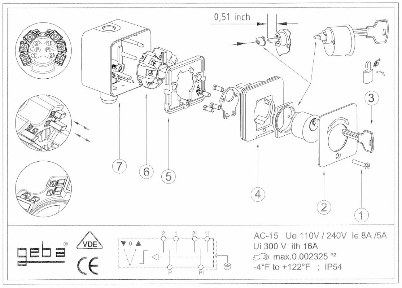 geba Schalter Aluminium 2-Tast Schlüsselschalter Aufputz Rundzylinder IP54 Tor (1-St), inkl. 2 Schlüssel, IP54