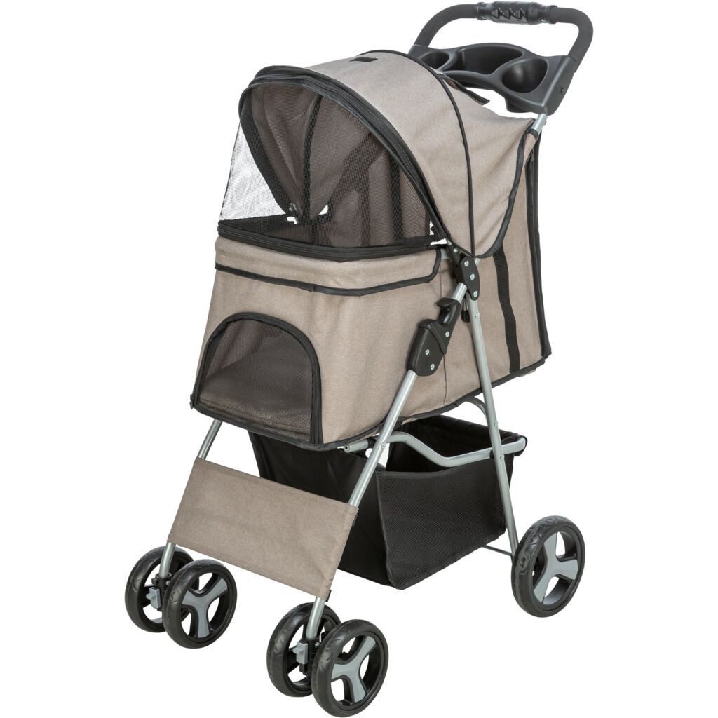 TRIXIE Hundebuggy Buggy mit 4 Rädern für Hunde bis 15 kg - taupe - 47 × 100 × 80 cm