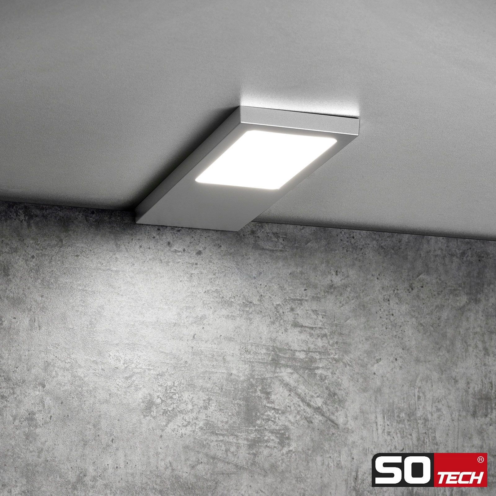 SO-TECH® LED Unterbauleuchte LED Möbelleuchte GIULIA II, stufenlos dimmbar, LED fest integriert, Neutralweiß, 1 Leuchte neutralweiß ohne Sensor, silbergrau