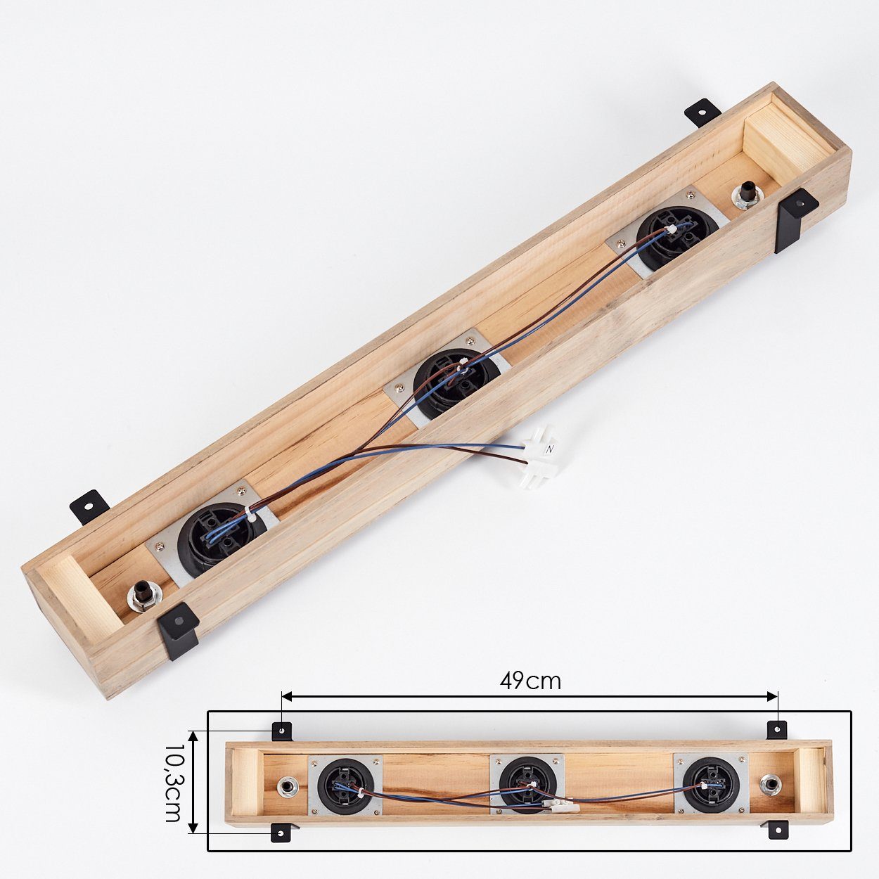 hofstein Deckenleuchte moderne Deckenlampe aus Metall/Holz in Schwarz/Natur, ohne Leuchtmittel, im skandinavischen Design, Holzbalken 60cm, 3x E27, ohne Leuchtm – Bild 5 von 5