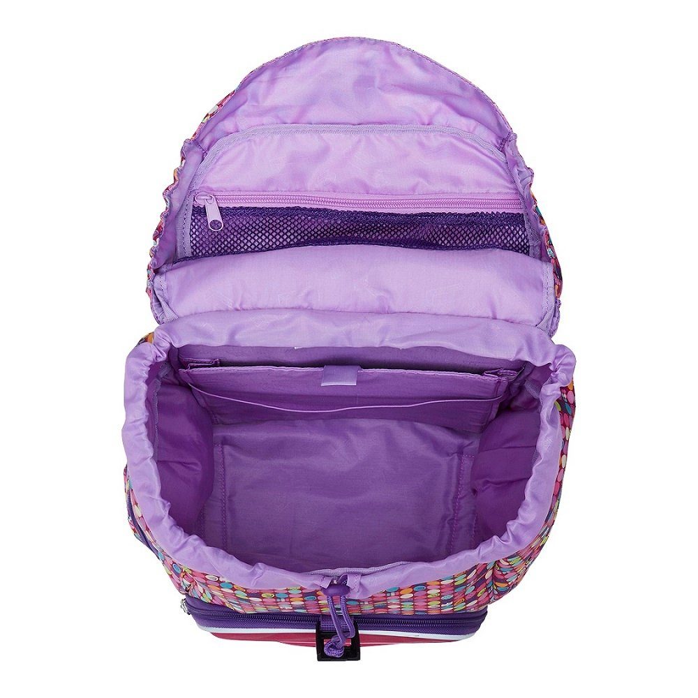 LEGO® Schulranzen Lego Friends Schulrucksack (Set, 3-tlg., inkl. Federmäppchen (gefüllt) und Turn-/Sportbeutel), Outbag Confetti; Violett Pink Punkte