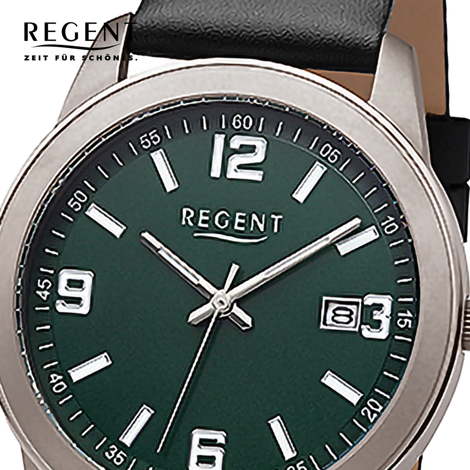 Regent Herren 38mm), (ca. extra groß rund, Armbanduhr Armbanduhr Lederarmband Regent Herren Quarzuhr Analog,