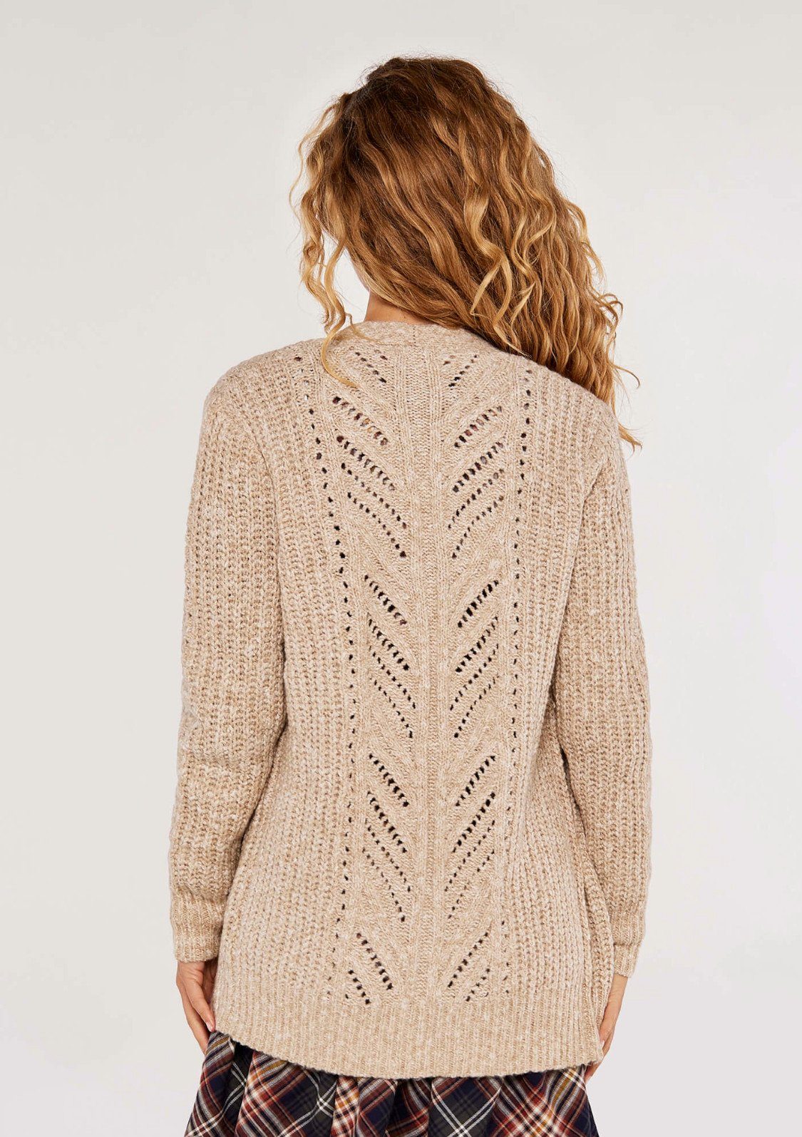 in Front Apricot open knit Unifarbe (1-tlg) Cardigan Cardigan Chunky