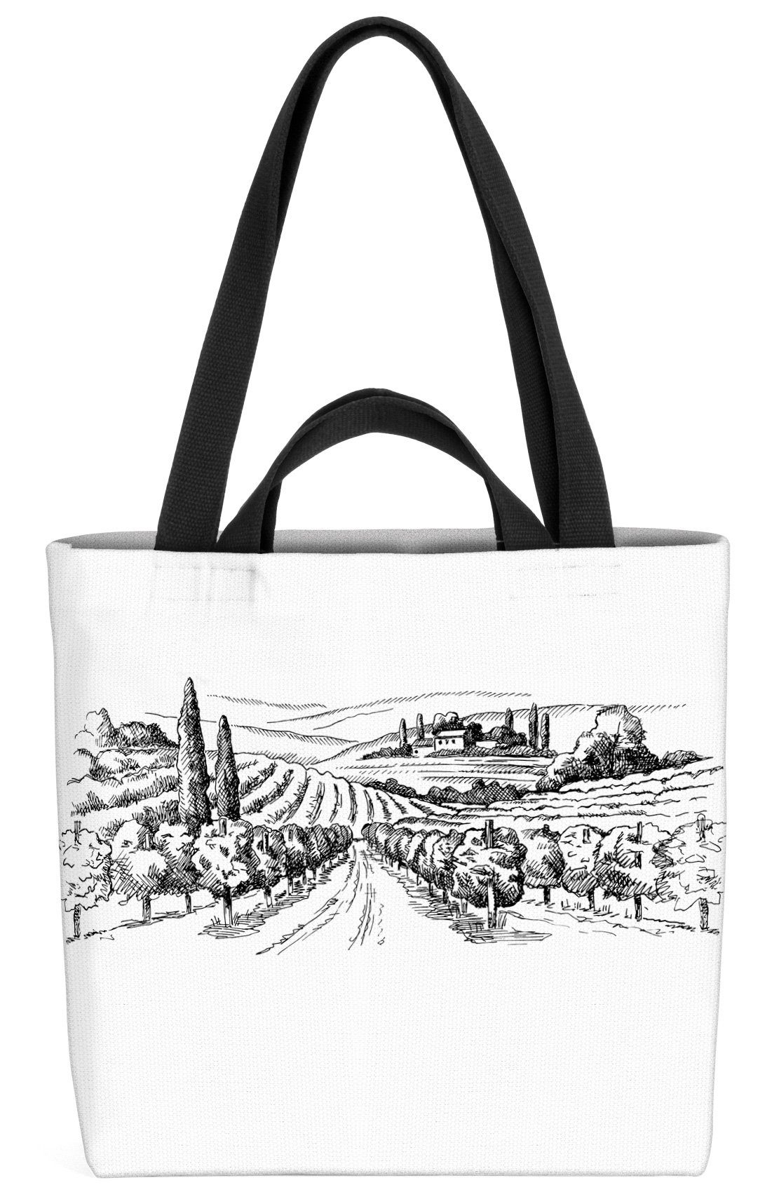 Bauern Henkeltasche (1-tlg), Weinberg Landschaft Wein Landhaus Frankreich VOID Stil Landschaft