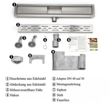 duschspa Duschrinne Edelstahl flach Duschablaufrinne Bodenablauf,Schlitz design Duschabläufe mit Siphon für bodengleiche Dusche, Komplettset