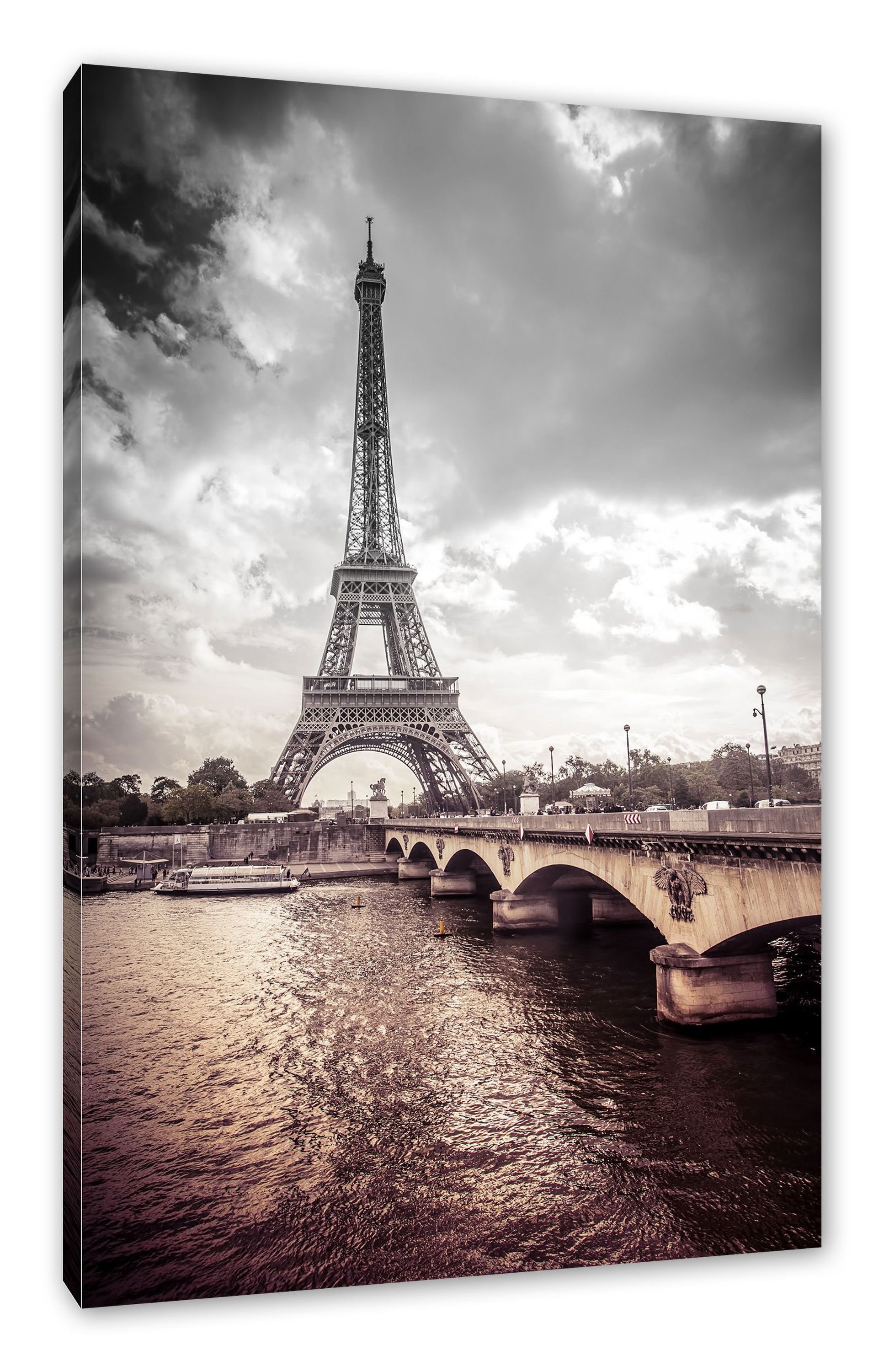Pixxprint Leinwandbild Eiffelturm in Paris, Eiffelturm in Paris (1 St), Leinwandbild fertig bespannt, inkl. Zackenaufhänger