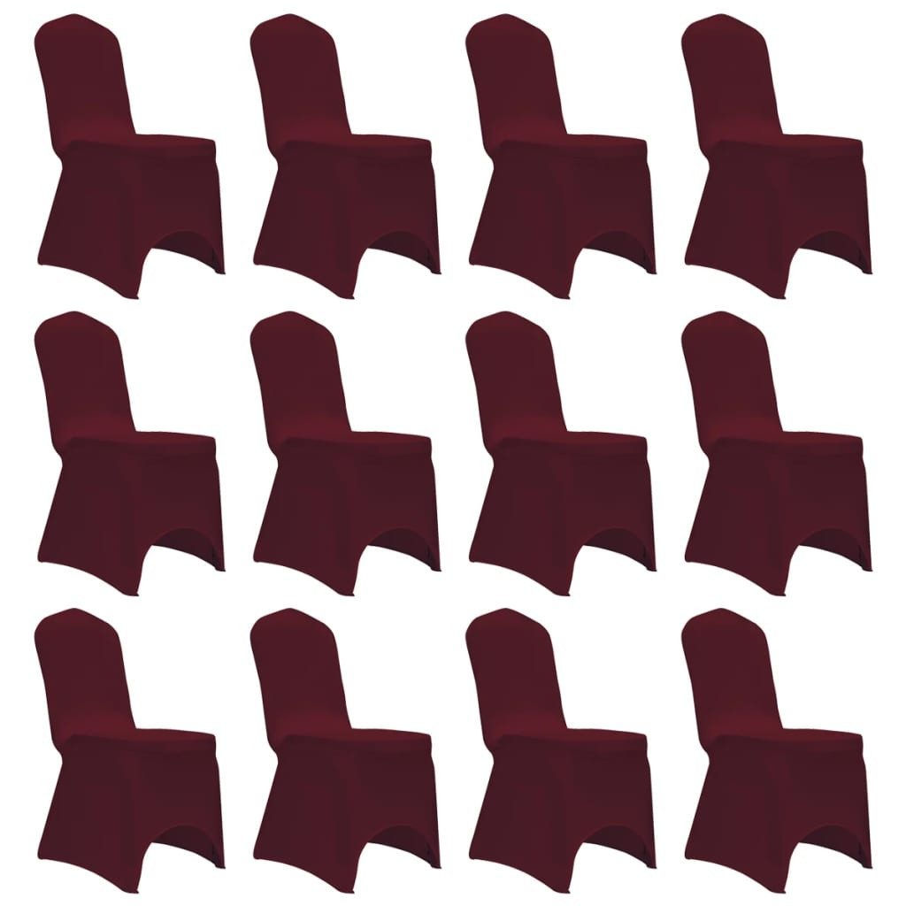 vidaXL Hussen-Set Stretch-Stuhlhussen 12 Stk. Burgunderrot