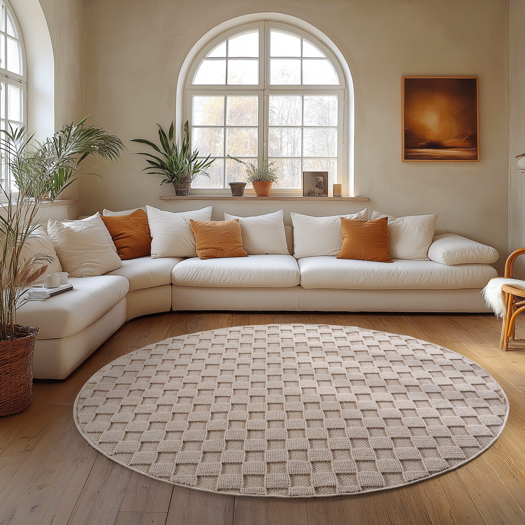 Carpettex Designteppich Einfarbig Boucle Loop, Beige-4, Gr. Rund
