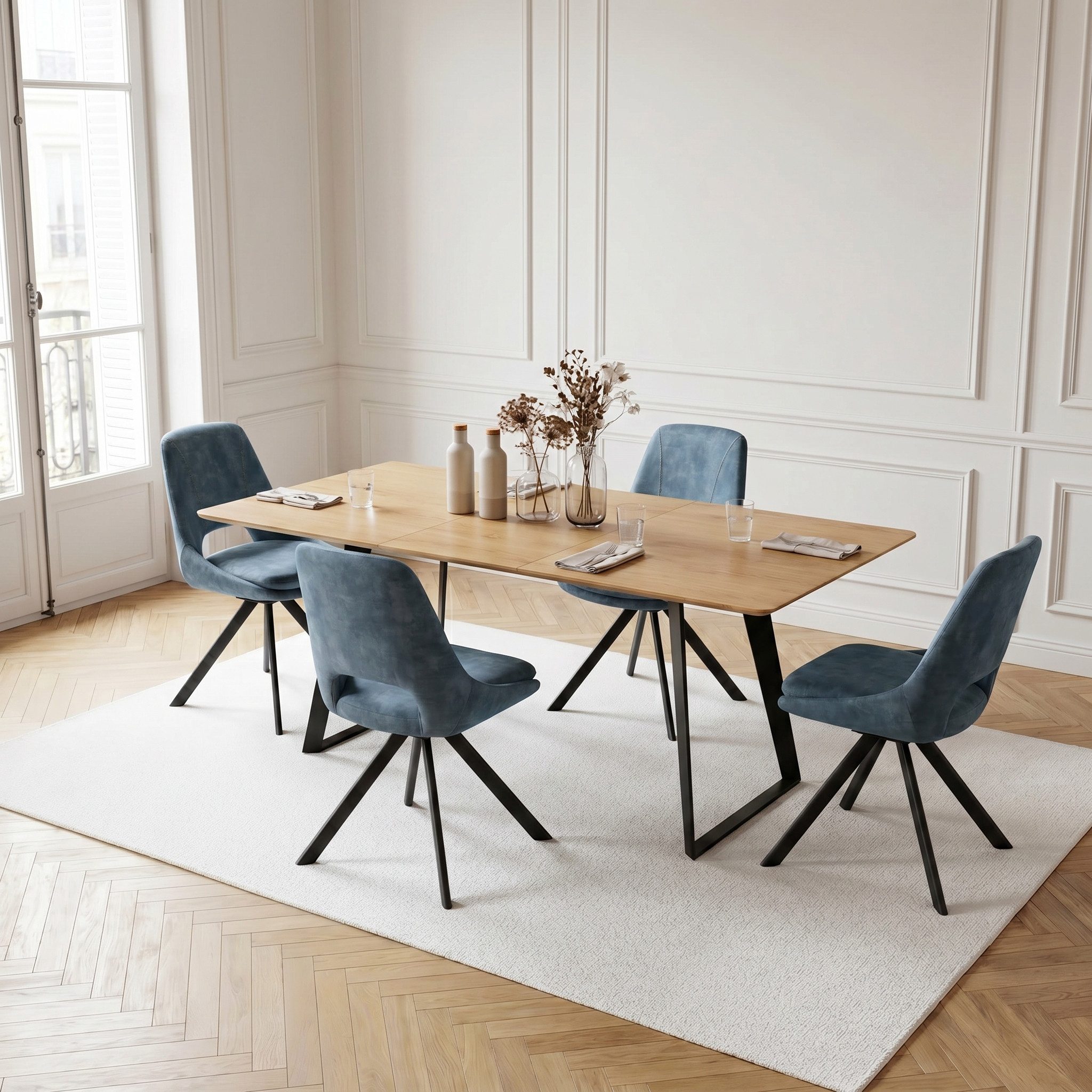 Jiexi Essgruppe Tisch-und Stuhlset, Ausziehbarer Esstisch (130–170 cm) mit 4-6 Stühlen