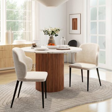 HOMCOM Esszimmerstuhl Küchenstuhl mit Rückenlehne Polsterstuhl mit Samtoptik (Essstuhl, 2 St), Wohnzimmerstuhl für Esszimmer, Küche, Beige