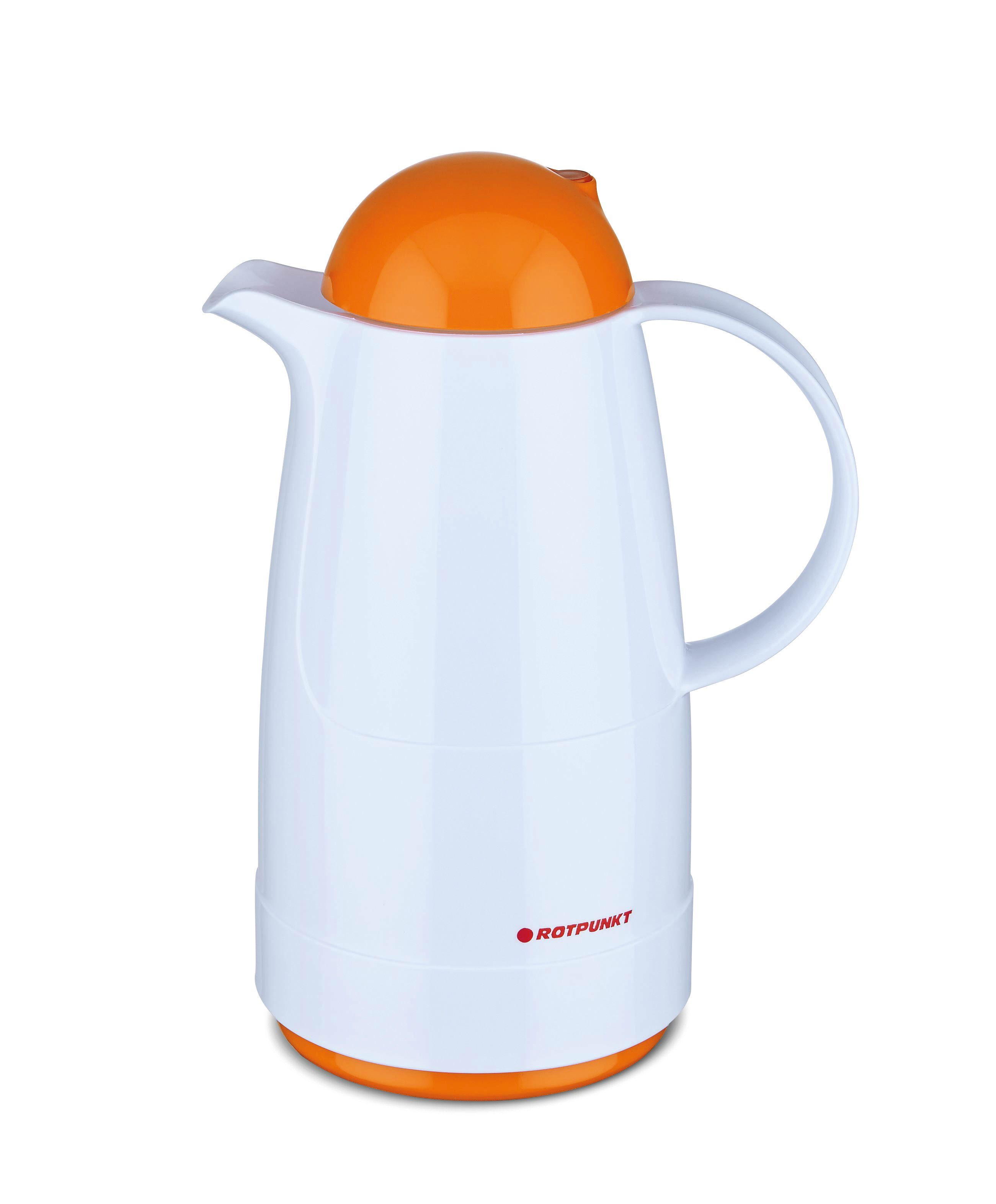ROTPUNKT Isolierkanne 0,5 ltr. hochwertig I Glaseinsatz I BPA Frei I 24 Std warm 36 std kalt, 0,5 l, (Kaffeekanne I Teekanne, 200 polar/clementine), Glaskolben aus doppelwandigem Rosalin-Glas