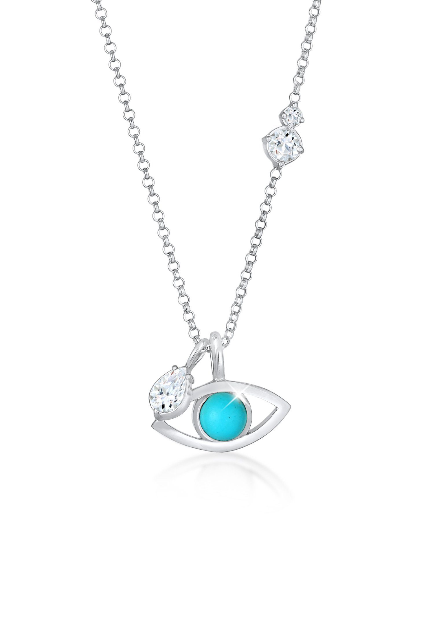 Elli Premium Kette mit Anhänger Evil Eye Türkis Solitär Topas Tropfen 925 Silber, Evil Eye