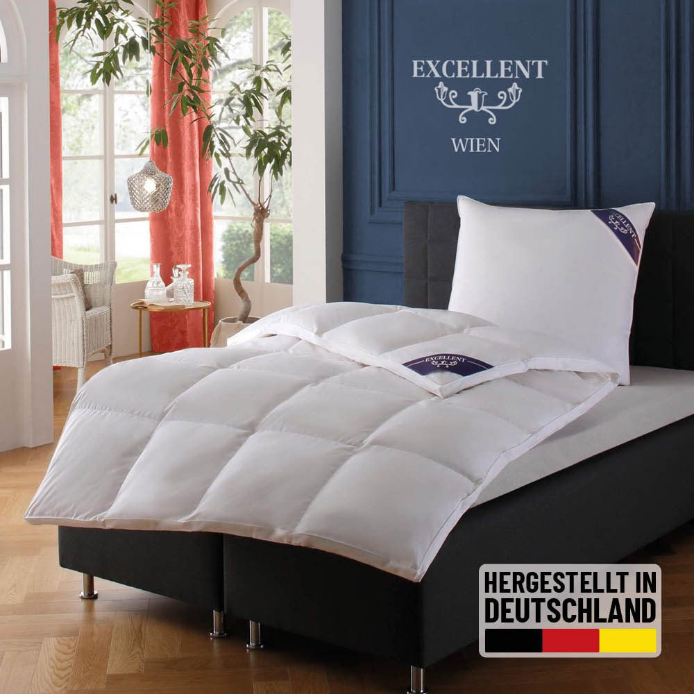 Excellent Daunenbettdecke Wien, Bettdecken für Sommer und Winter, Decke, Füllung: 90% Daunen, 10% Federn, Bezug: 100% Baumwolle, Bettdecke 135x200 cm, made in Germany, allergiker geeignet (Hausstaub)