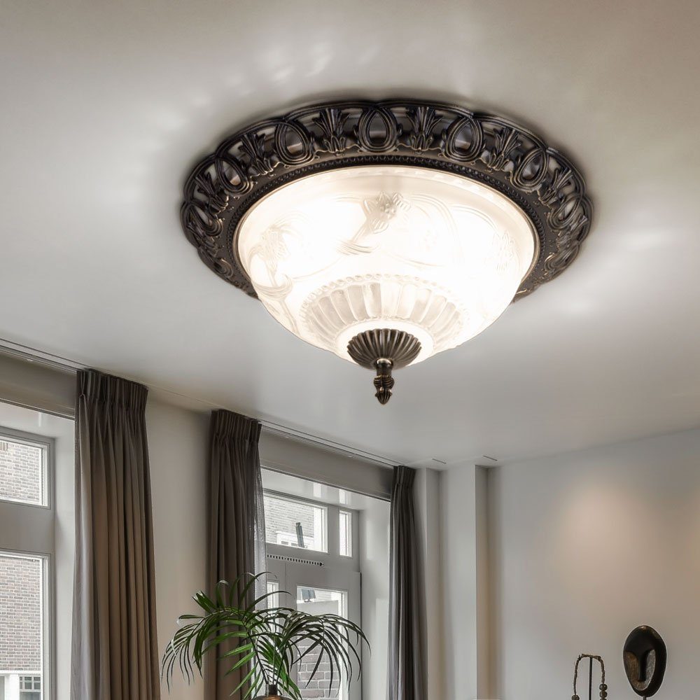 GLOBO LIGHTING LED Deckenleuchte, Leuchtmittel inklusive, Warmweiß, Landhaus Stil Decken Beleuchtung Lampe Glas Leuchte antik-