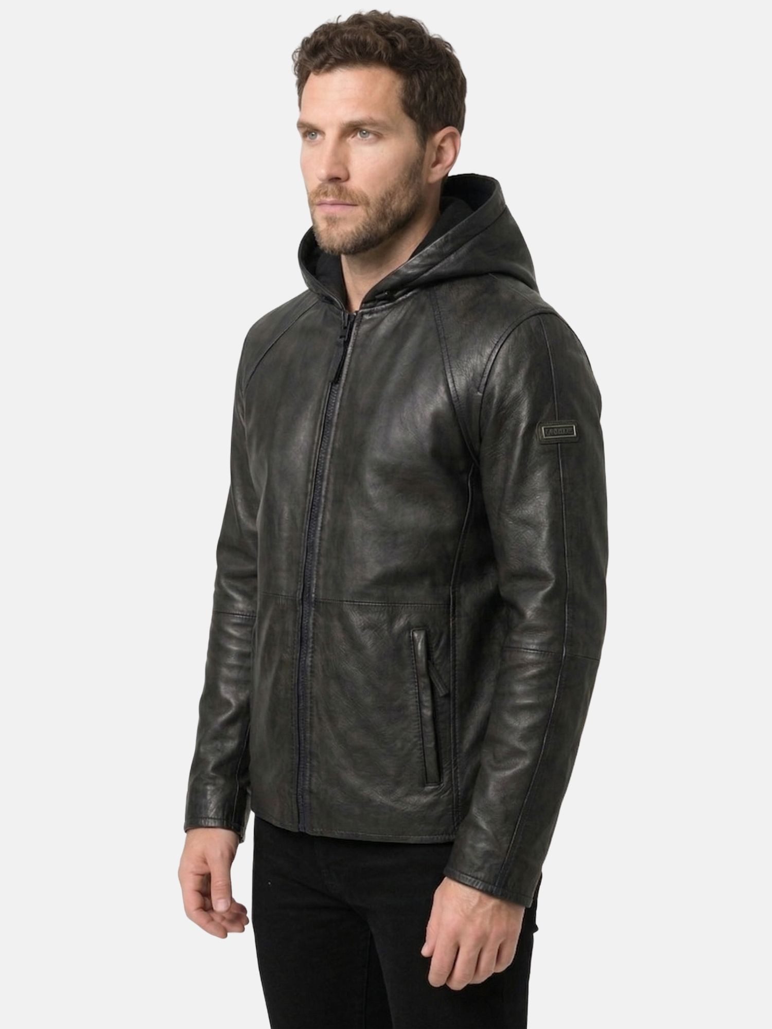 Tazzio Lederjacke A805 mit Kapuze, Regular Fit, Reißverschluss, Teilungsnähte