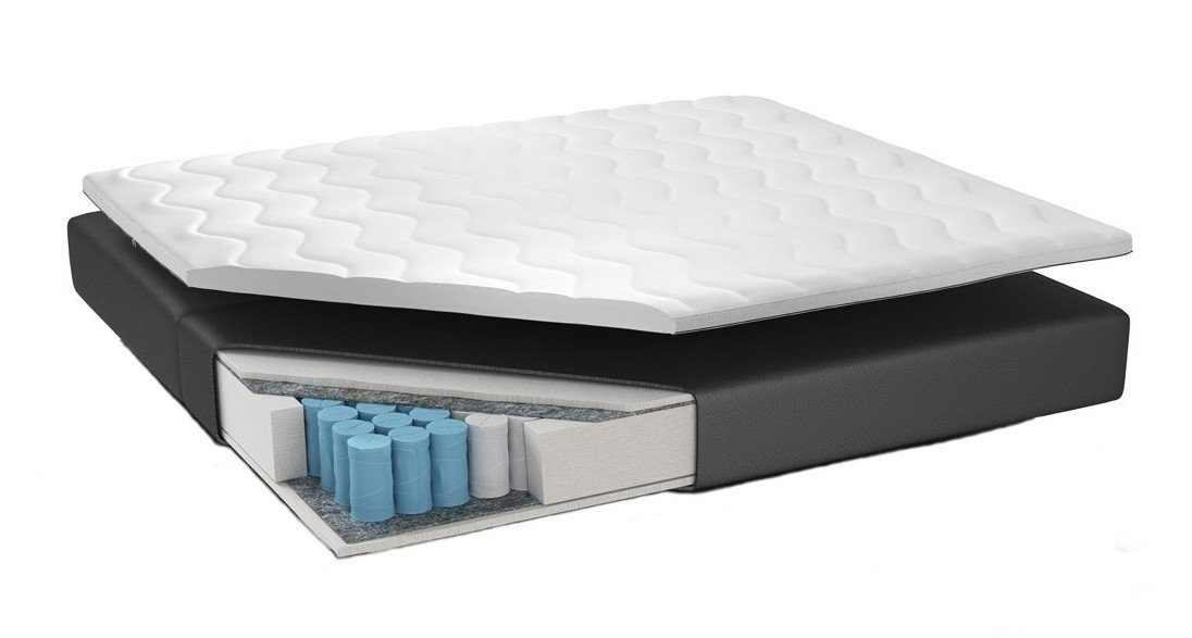 Möbel für Dich Boxspringbett Milano2 mit Taschenfederkern, 7 cm Visco Topper und Schubladen vorne, LED-Licht im Kopfteil, Bezug aus Kunstleder