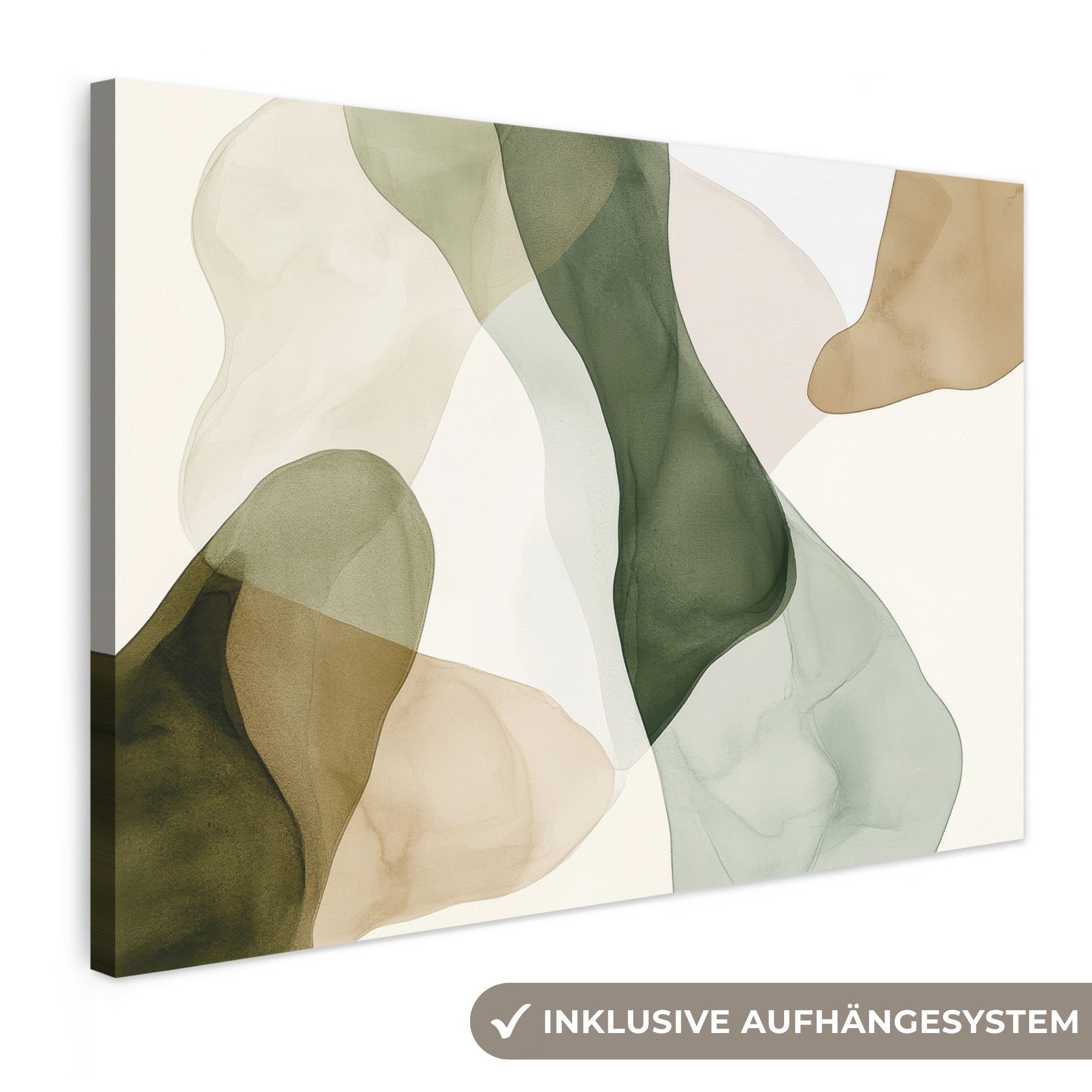 OneMillionCanvasses® Leinwandbild Japandi - Abstrakt - Grün, Fotodruck (1 St), Leinwandbilder XXL Wohnzimmer, Deko Aesthetic 150x100 cm