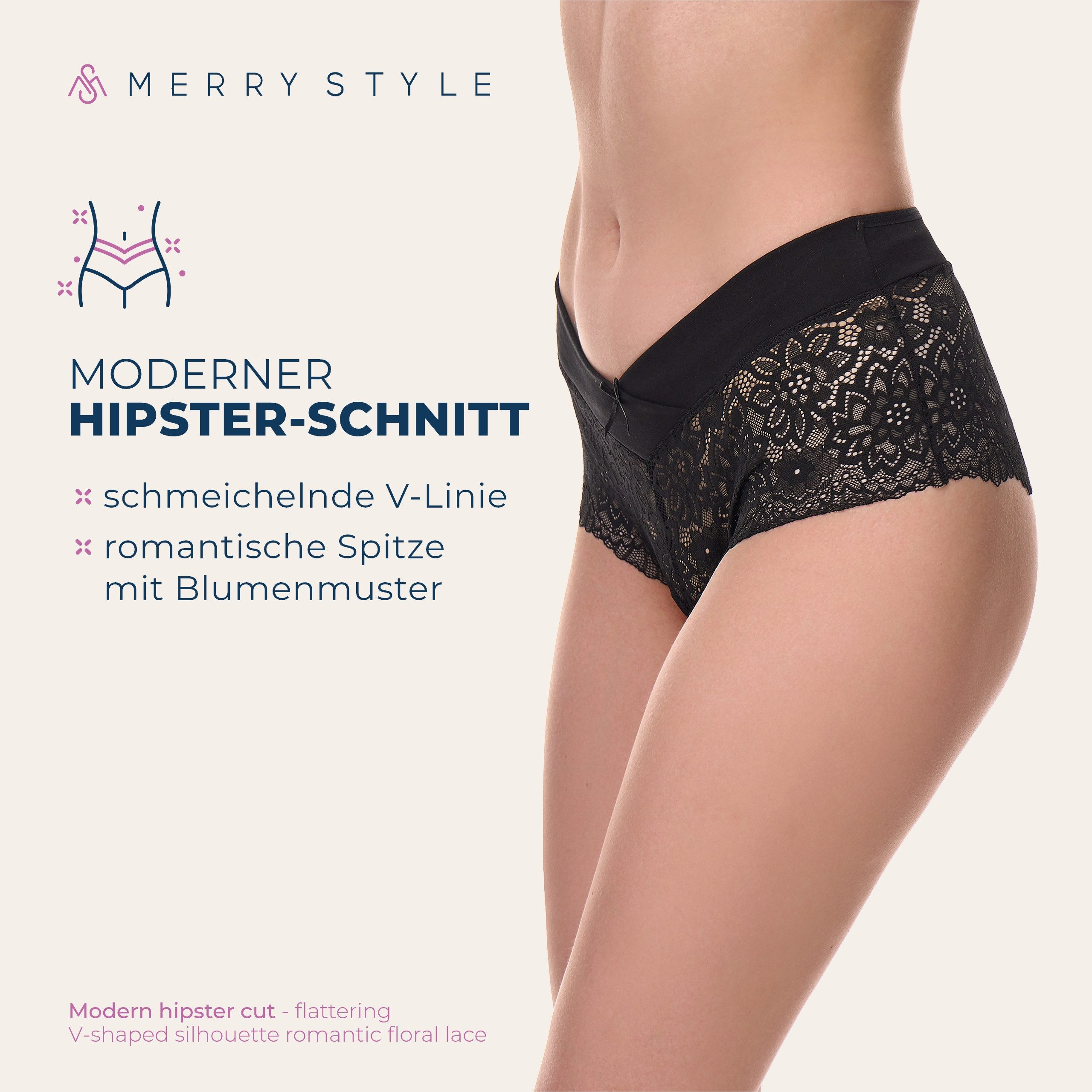 Merry Style Lange Unterhose Damen Unterhose Hipster Hot Pants mit Spitzenbesatz MSGAB155 (1-St)