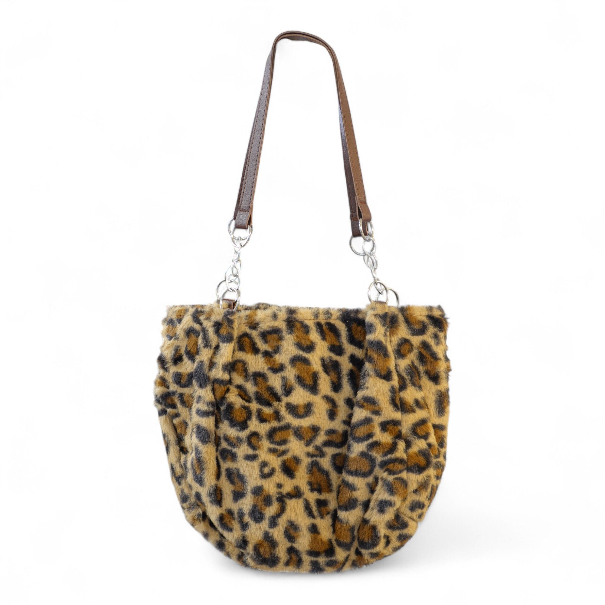Eyecatcher Handtasche Flauschige Damen Schultertasche im Leoparden-Look – Weiche Plüsch-Hand (Einzeln)