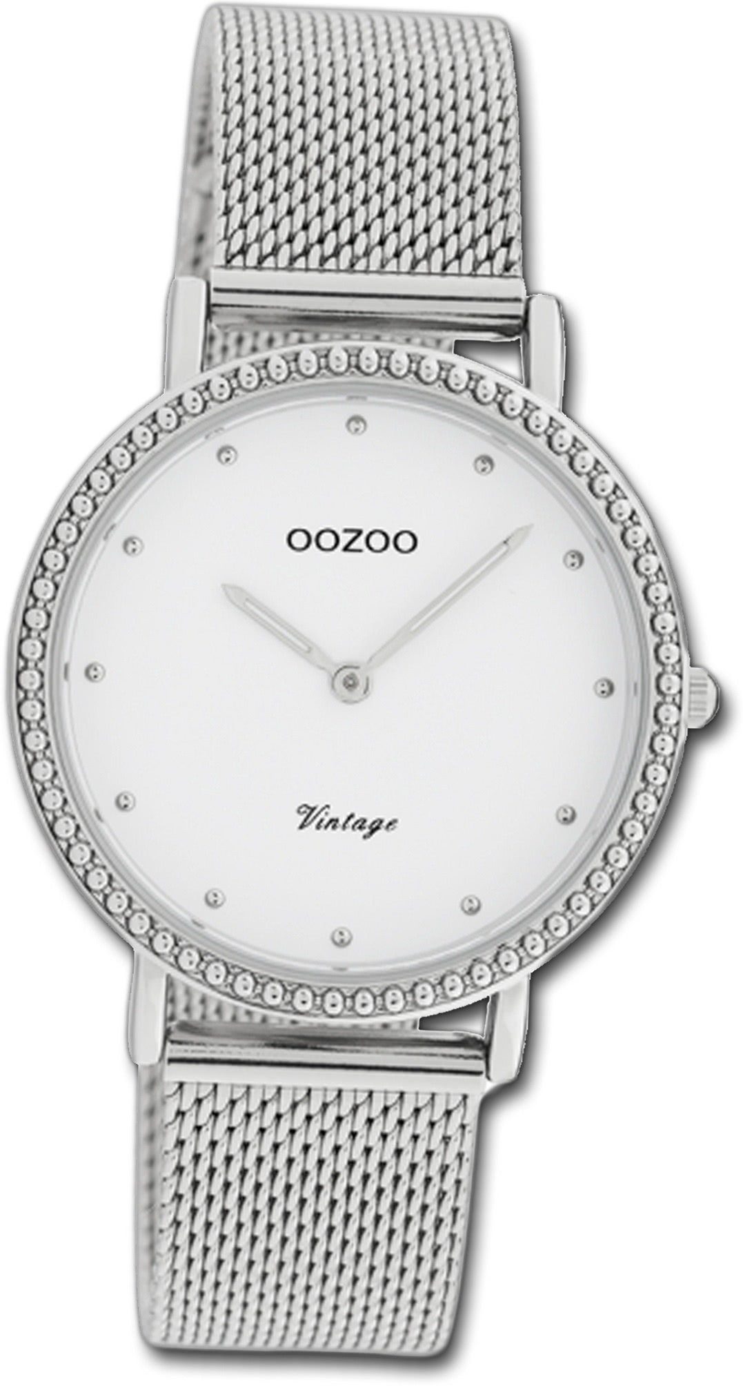 OOZOO Quarzuhr Oozoo Edelstahl Damen Uhr C20050, Damenuhr Edelstahlarmband silber, rundes Gehäuse, mittel (ca. 34mm)