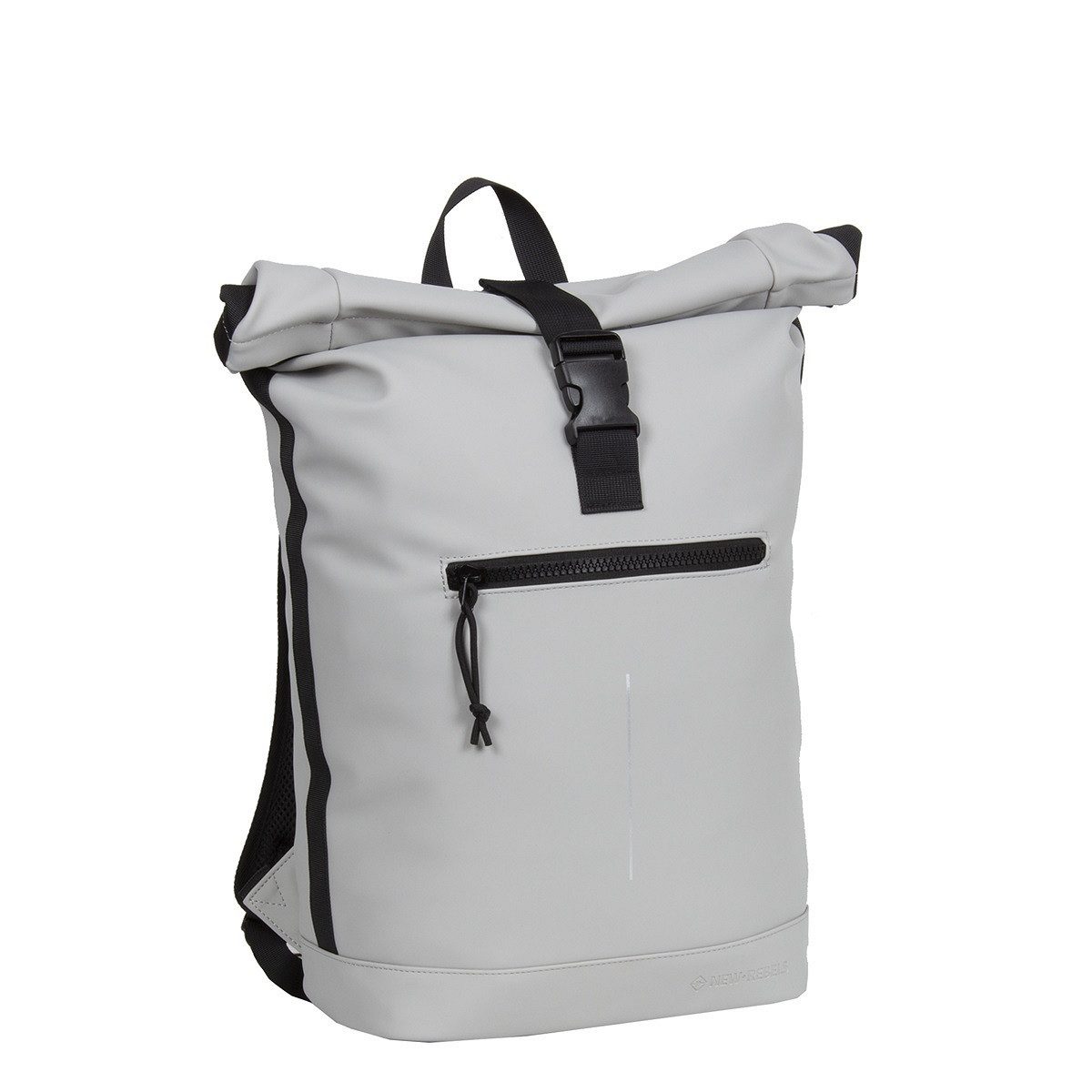 NEW REBELS Laptoprucksack Roll Up RollTop Kurier Rucksack Mart New York, wasserabweisend, Laptopfach, grau