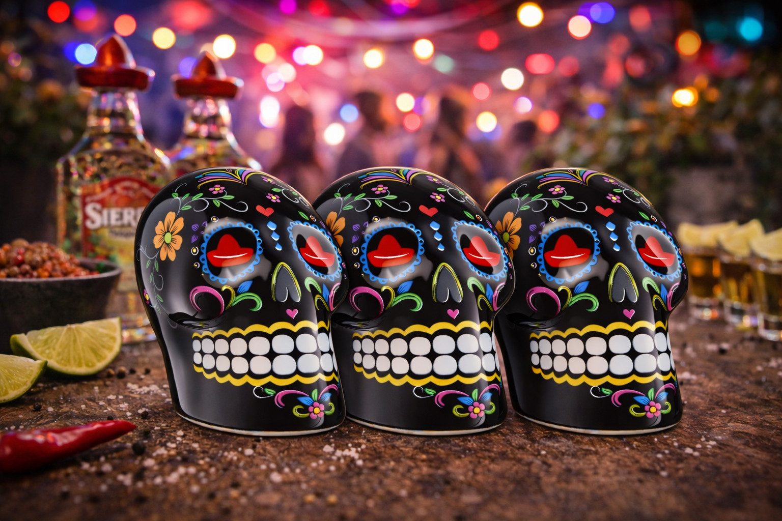 Sierra Tequila Salz- / Pfefferstreuer Sierra Tequila 3er-Set Salz- & Zimtstreuer – 3× Skull Schwarz