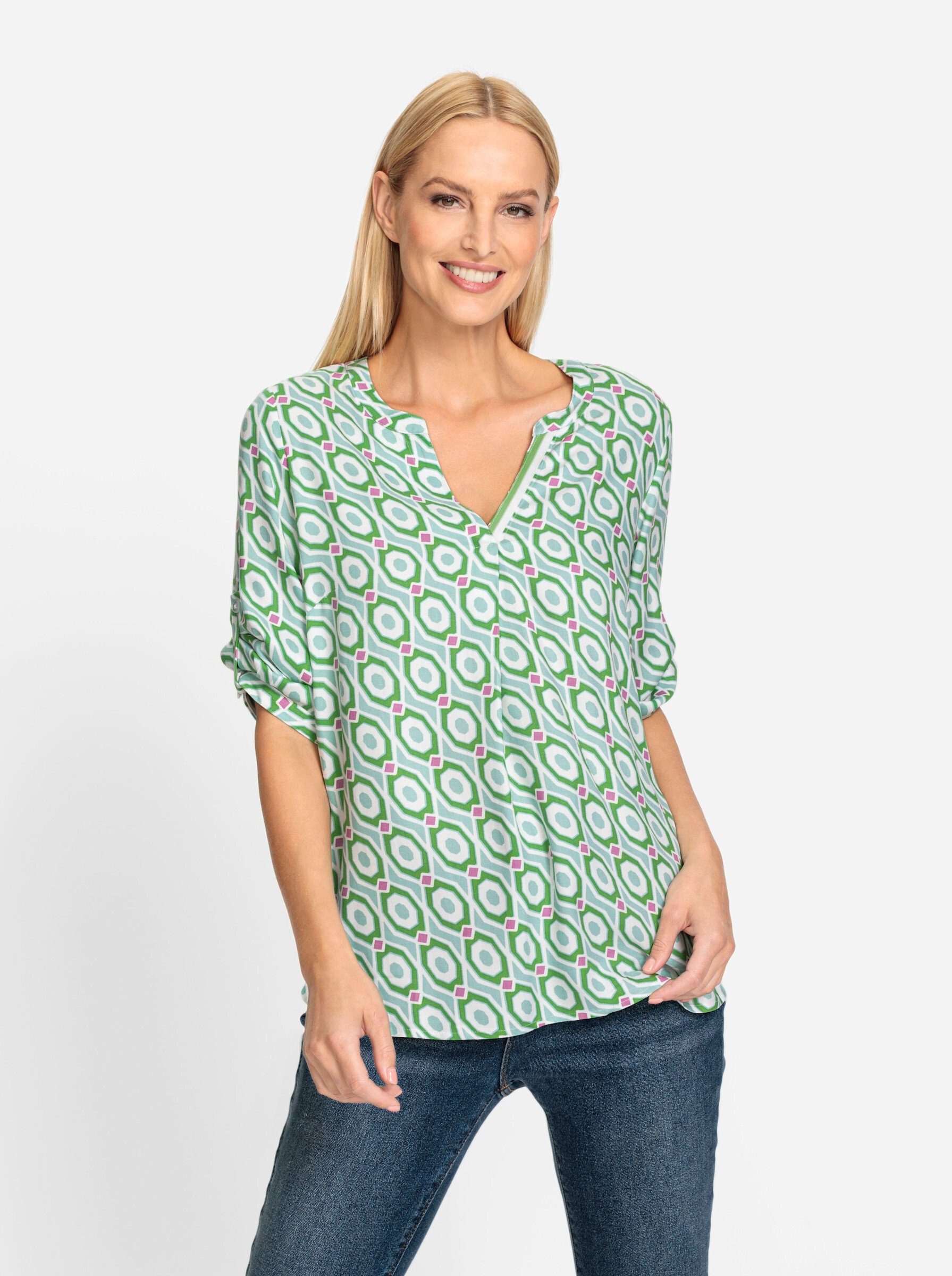 heine Klassische Bluse ecru-mint-bedruckt