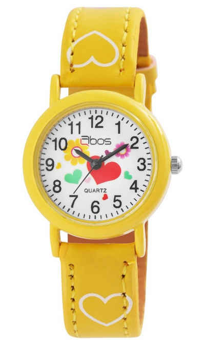 QBOS Quarzuhr Luca Herz analoge Kinderuhr mit Armband aus Kunstleder 4900002, Kinder Armbanduhr