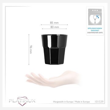 PLATINUX Glas Schwarze Wassergläser, Glas, 210ml (max.290ml) Trinkgläser Allzweckglas Saftglas Pokal stapelbar